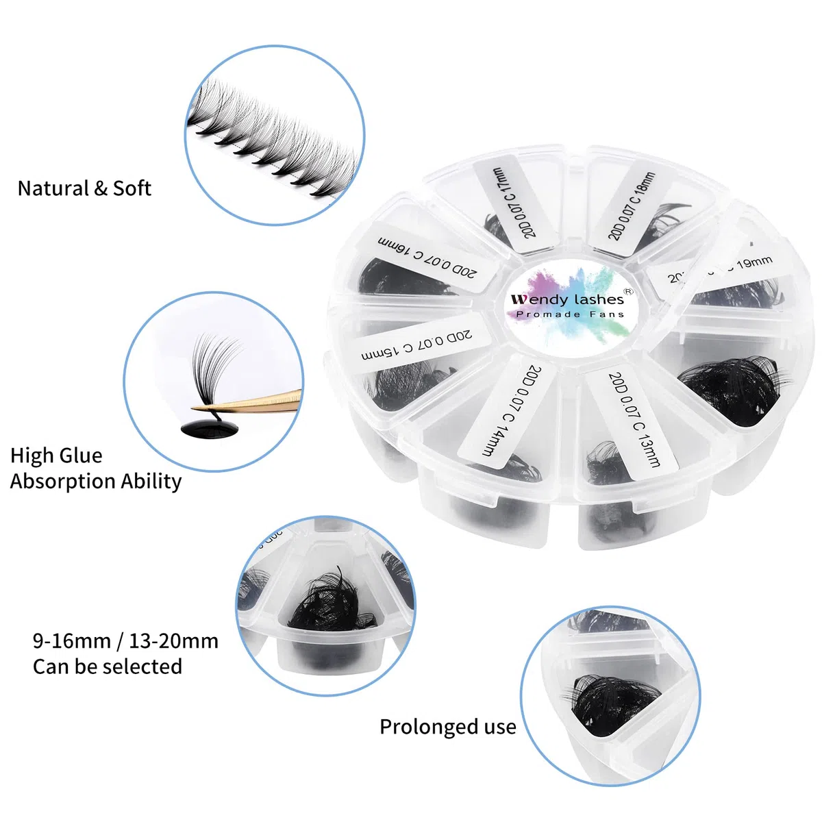 Volume Russes Cils D Curl 500 Fans 20D 0.07mm 9-16mm Mixed Préfaits Extensions de Cils Volume Russe Bouquet Prefait Cils Pré-ventilées Professionnel Ventilateur Cils Extension(500-20D-0.07-D-916)