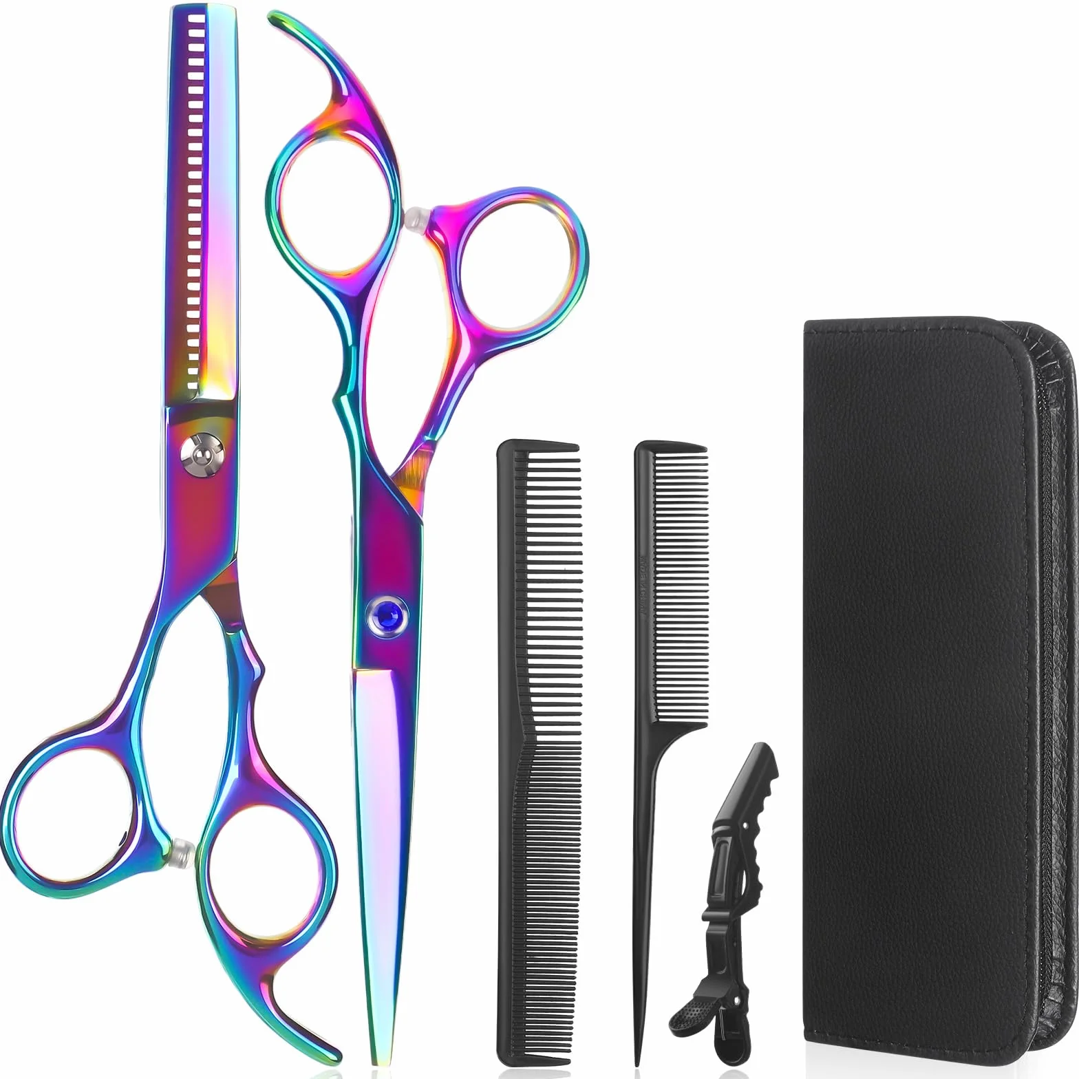 Lictin Kit Ciseaux Coiffure Professionnel 4-in-1 – 6.7inch Droits + Ciseaux de Coiffure Desepaissir, Ultra-Tranchants, Ergonomique, Barbier 、Bricolag Domicile Salon