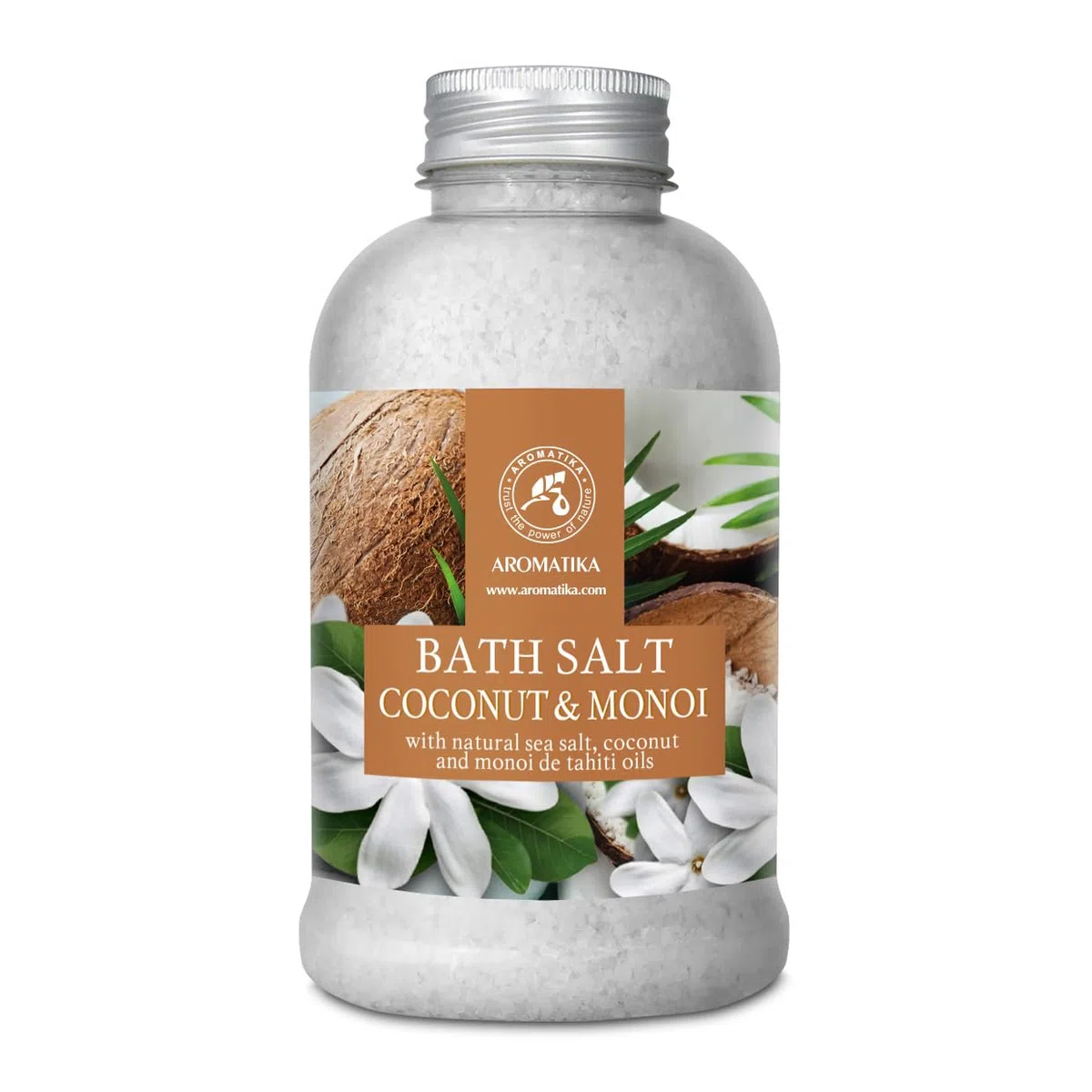 Sel de Bain de Coco & Monoï 600g - Huile de Monoï de Tahiti et Coco - Sel de Bain au Sel de Mer Naturel - Aromathérapie - Beauté - Soin du Corps - Soin de la Peau - Relaxant - Détente