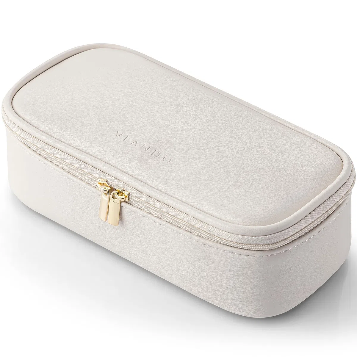 Vlando Trousse de maquillage de voyage petite, sac à maquillage pour femmes, organisateur de sac à cosmétiques portable, trousse de maquillage multifonctionnelle pour femmes en cuir imperméable, Blanc