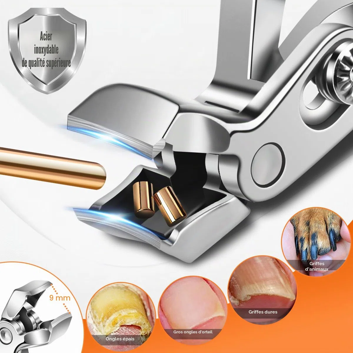 Coupe ongle pied, coupe-ongles professionnel à tête inclinée pour ongles épais incarnés âgés, coupe-ongles à large ouverture pour hommes et femmes avec attrape-ongles