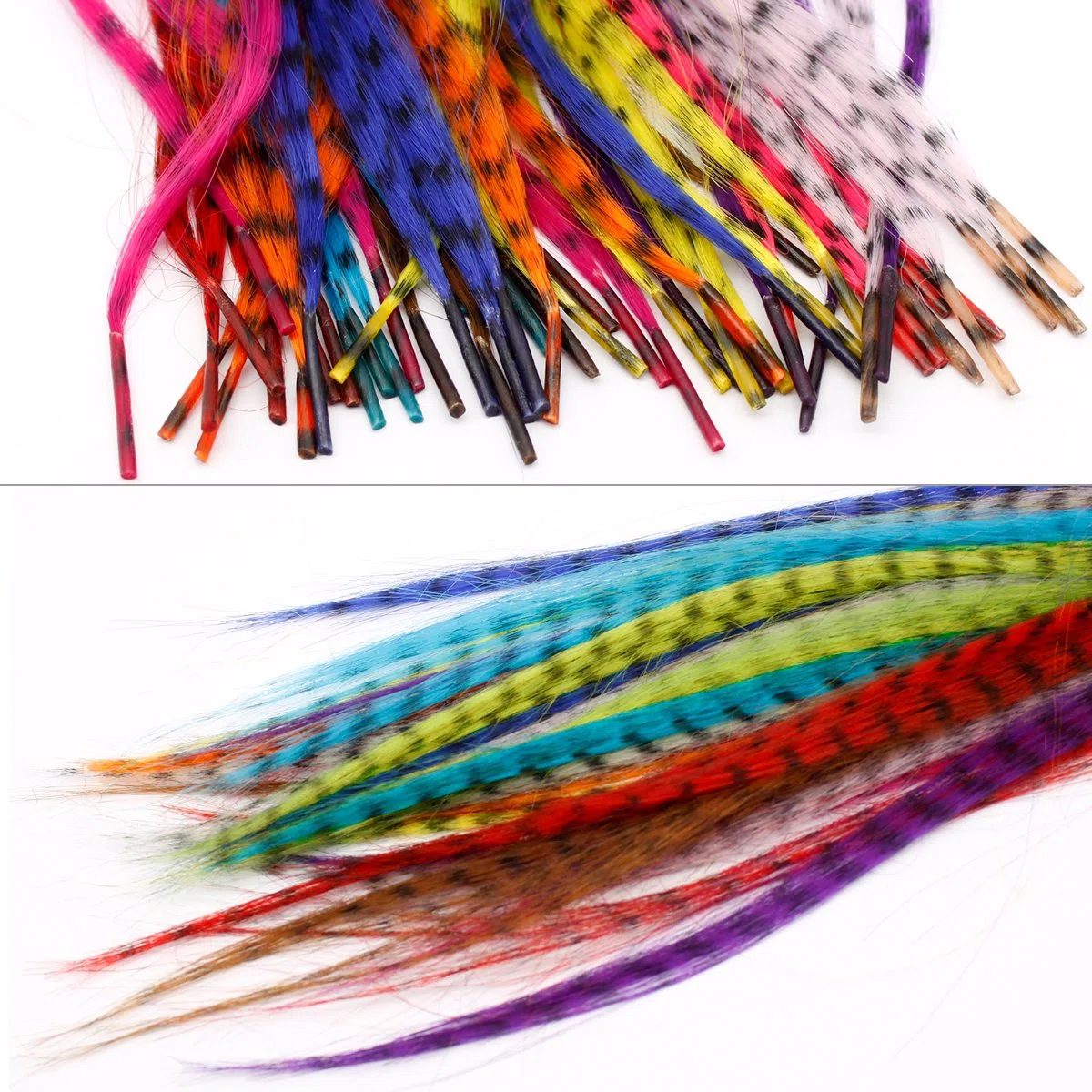 Lot de 52 extensions de cheveux - en plumes synthétiques - 100 perles, une pince et un crochet