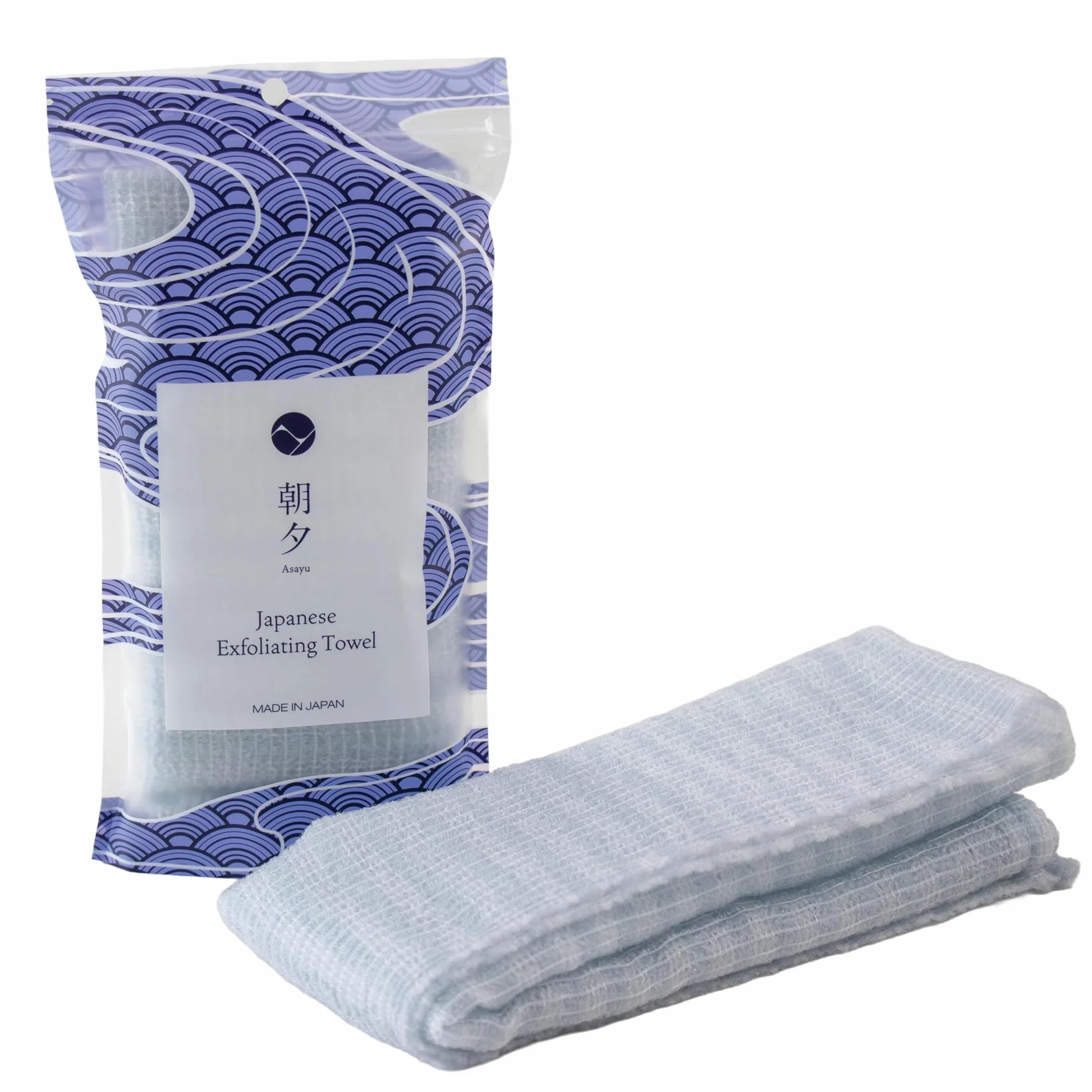 Asayu Japan Serviette Exfoliante pour Tous Types de Peau, Gant de Douche Doux et Résistant, Micro-Mousse, Exfoliation Profonde, Séchage Rapide, Fabriqué au Japon