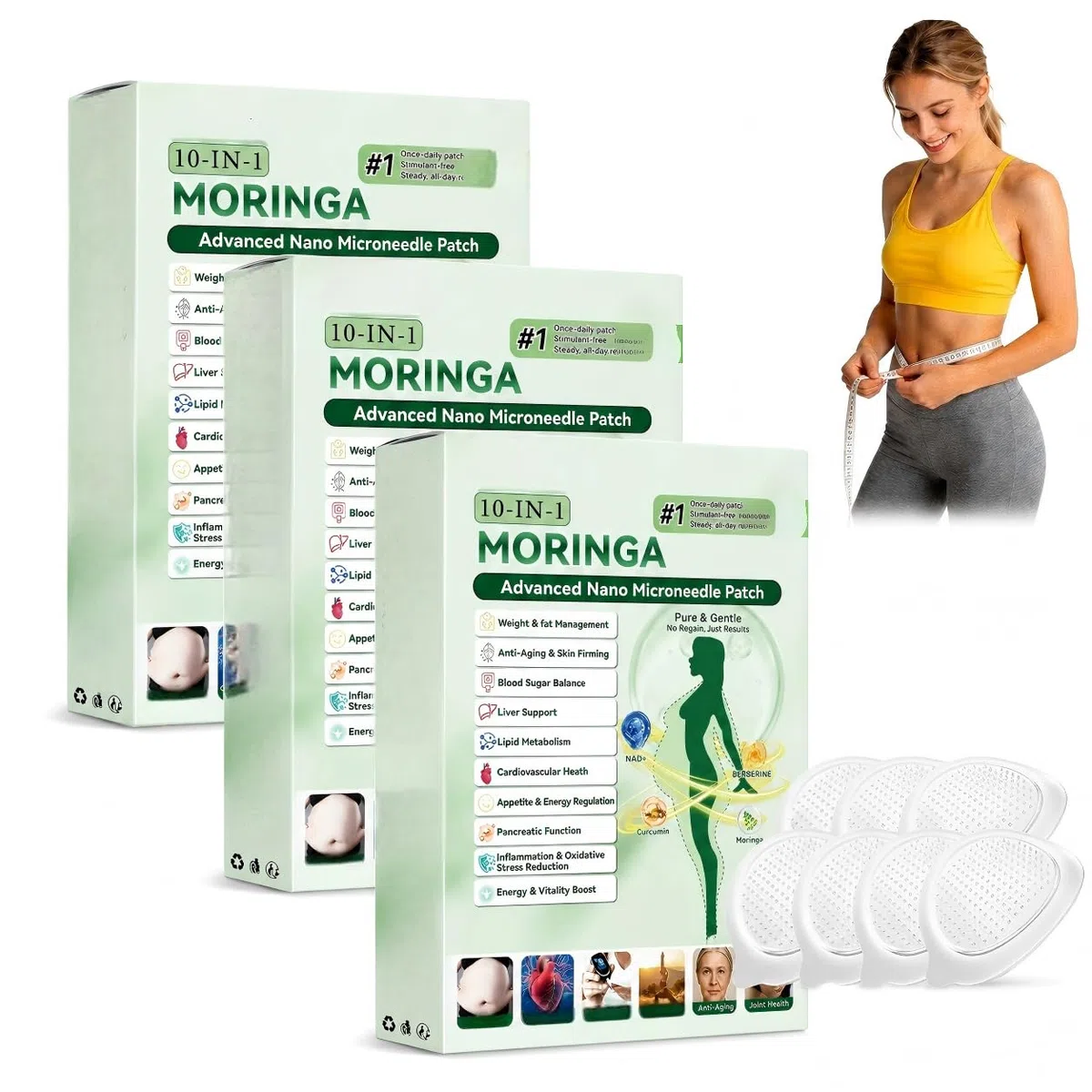21 Patchs Moringa X Berberine Patch, 10 en 1 Nano Microneedle Patch, Doux et Efficace, Portable Confortable et Adapté à Tous les Types de Peau (3 Boîtes)