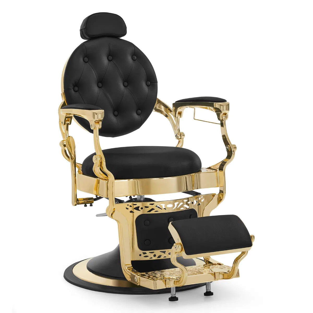 Barberpub Fauteuil de Coiffure avec Appui-tête inclinable, équipement de Coiffure avec Pompe hydraulique, pivotant à 360°, Fauteuil de Coiffure réglable en Hauteur, Style Vintage, 2933-F (doré-Noir)
