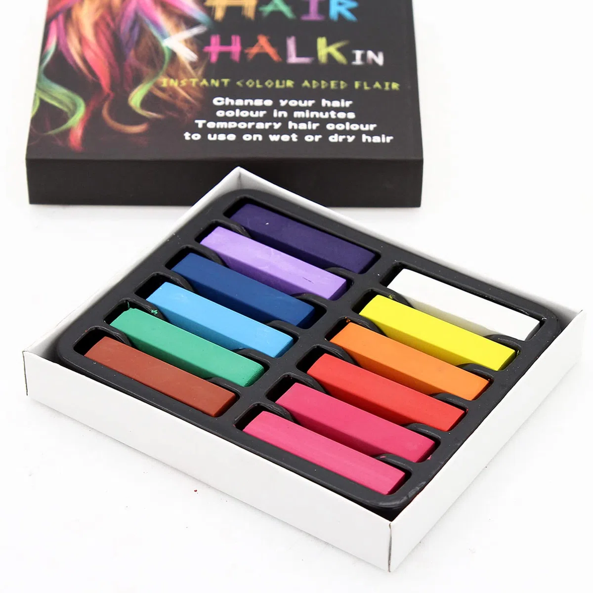 12 Couleurs Craie Cheveux, Teinture Coloration Temporaire Non Toxique pour Filles Enfants Cadeau, Idée pour Anniversaire Halloween Noël Fête Cosplay