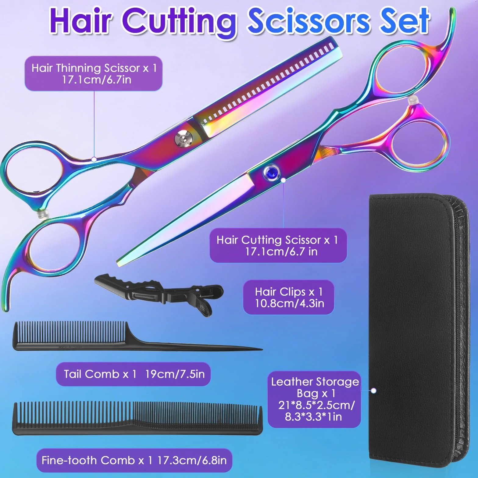 Lictin Kit Ciseaux Coiffure Professionnel 4-in-1 – 6.7inch Droits + Ciseaux de Coiffure Desepaissir, Ultra-Tranchants, Ergonomique, Barbier 、Bricolag Domicile Salon
