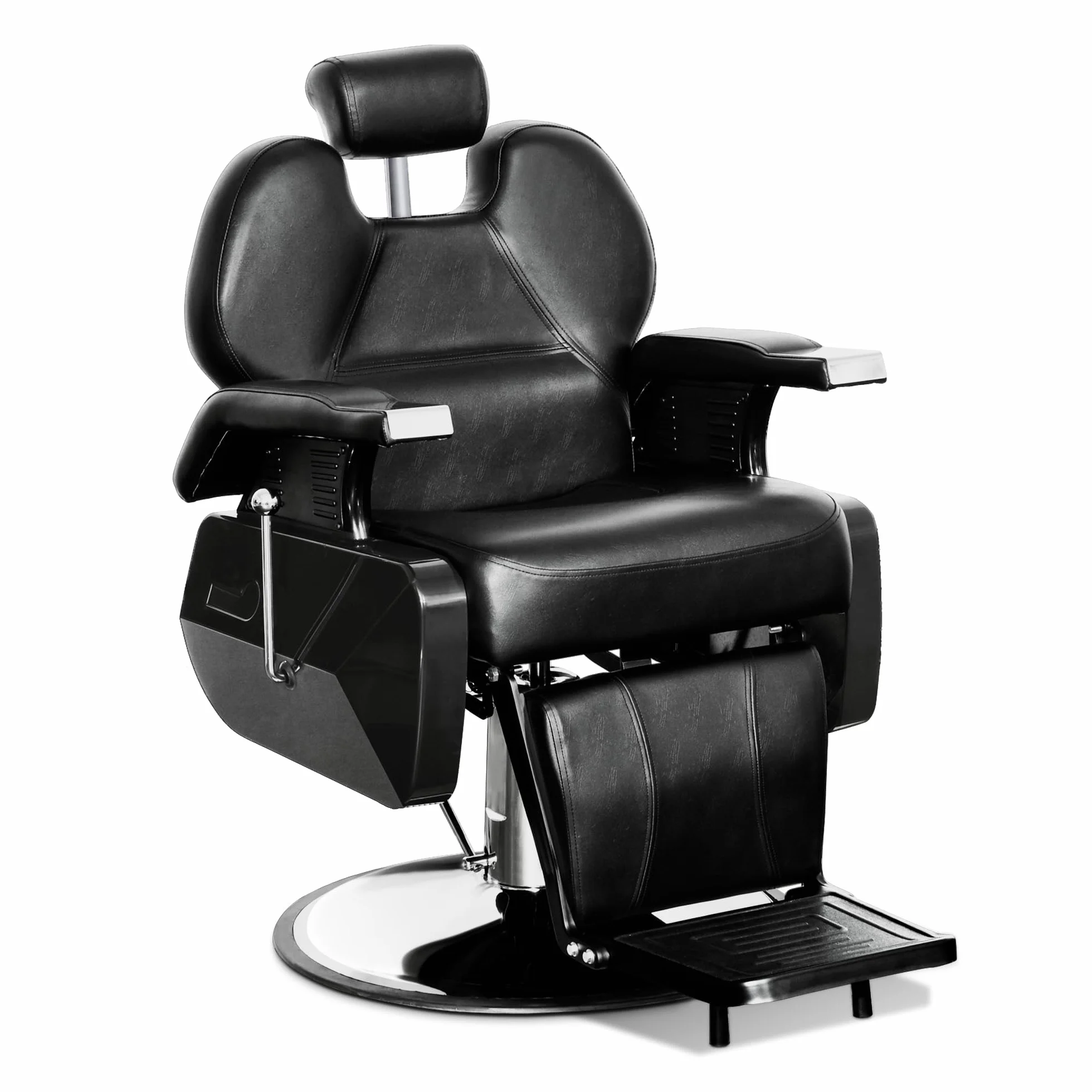 Barberpub 2687BK Fauteuil de coiffeur avec appuie-tête, pompe hydraulique, pivotant à 360° et hauteur réglable, en cuir synthétique