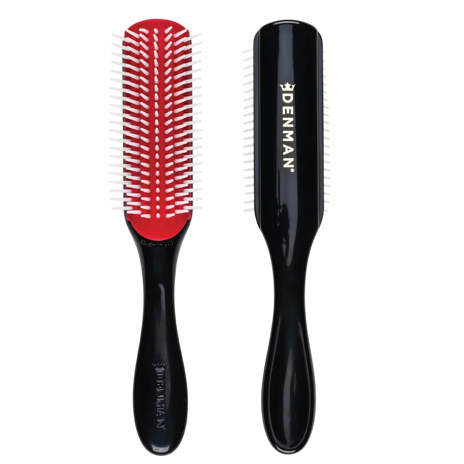 Denman Curly Hair Brush D3 (Black & Red) 7 Row Styling Brush for Detangling, Separating, Shaping and Defining Curls - For Women and Men
