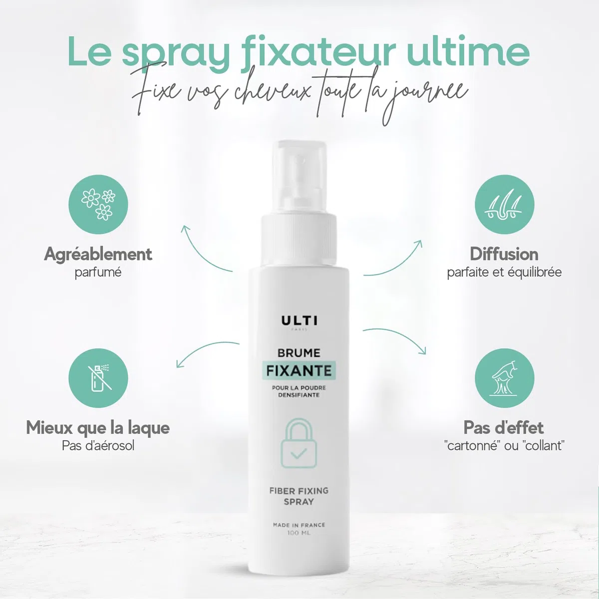 Spray fixateur 100ml - 100% fabriqué en France - 89% origine naturelle - laque cheveux sans aerosol - parfait pour poudre densifiante pour cheveux - spray coiffant homme & femme