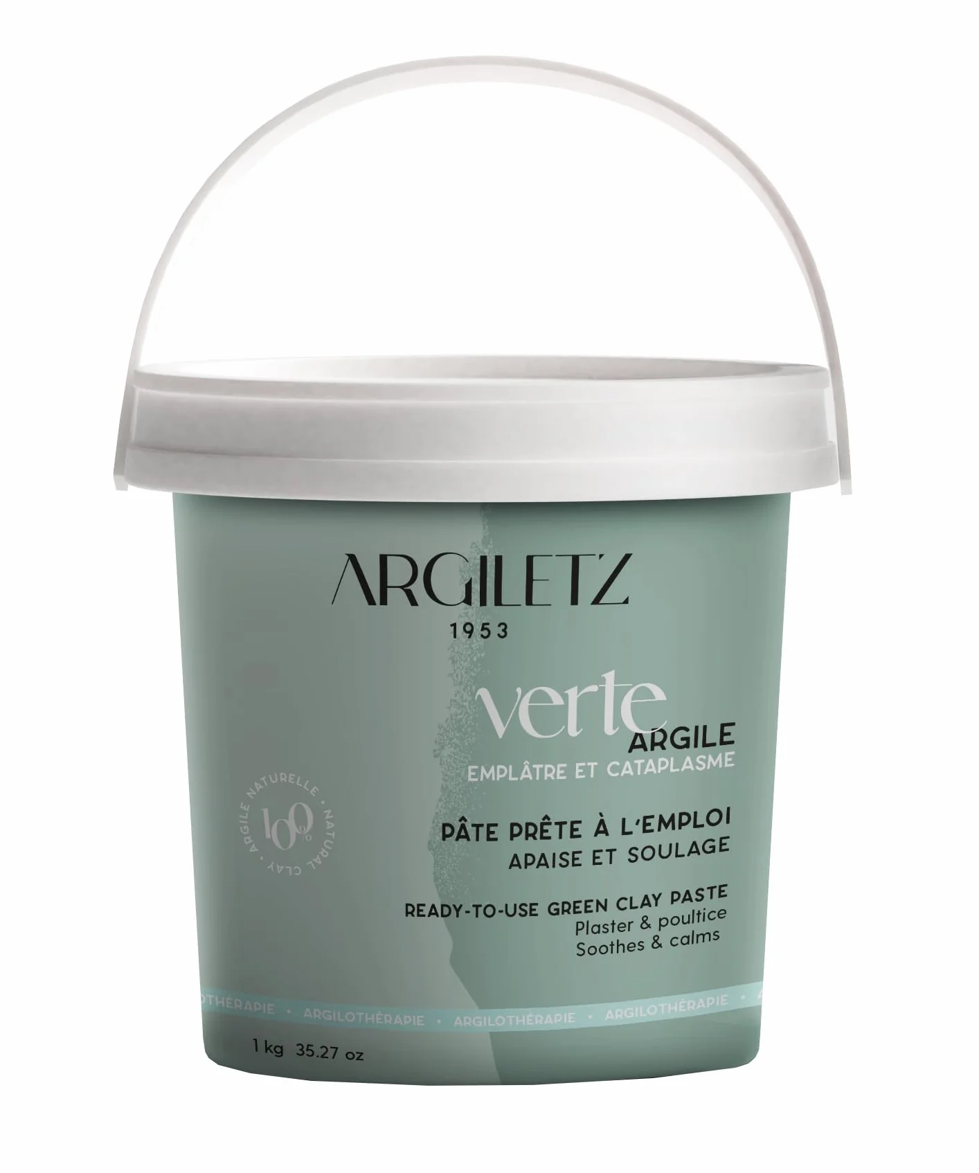 Argiletz Argile Verte Prête À L’Emploi 1 kg Pot – Pâte Naturelle Cataplasme Usage Ciblé