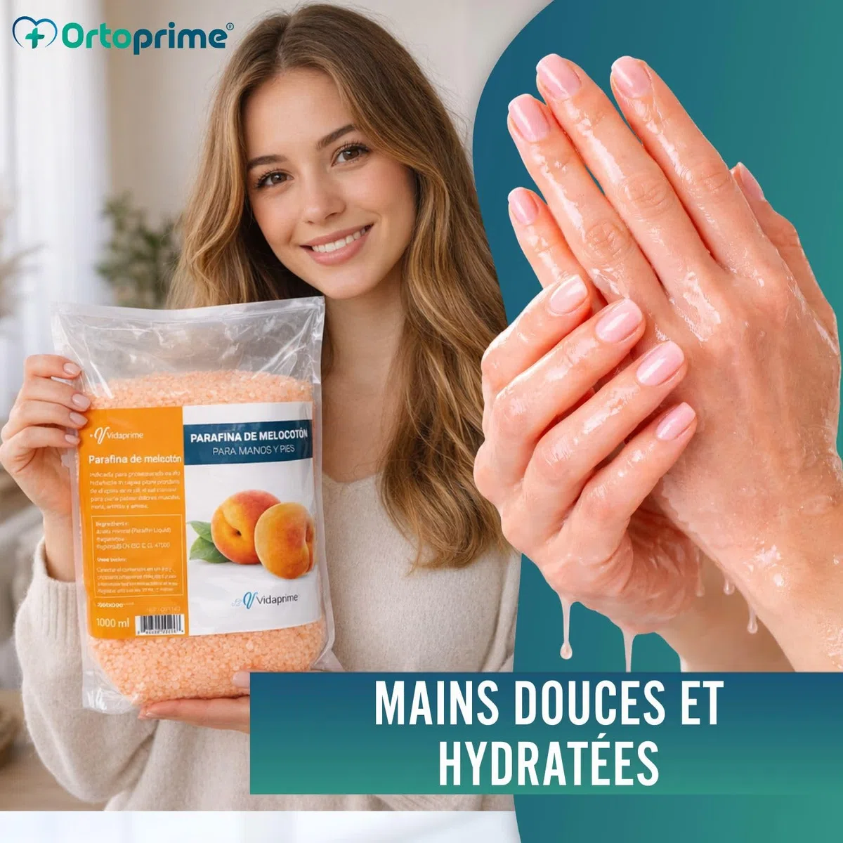 PARAFFINE pour la RÉHABILITATION des Mains et des Pieds 1000 ml - Massage à la Paraffine Arôme Essences de Pêche - Bain de Paraffine PROFESSIONNEL
