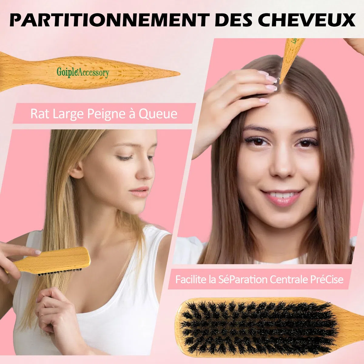 Hair Wax Stick Stick Cheveux Plaquage, Stick Cheveux Longue Tenue, Stick Plaquage Cheveux Lissant & Coiffant pour Femmes, pour Lisser, ContrôLer Edge Rebelles Avec Brosse Poils Sanglier