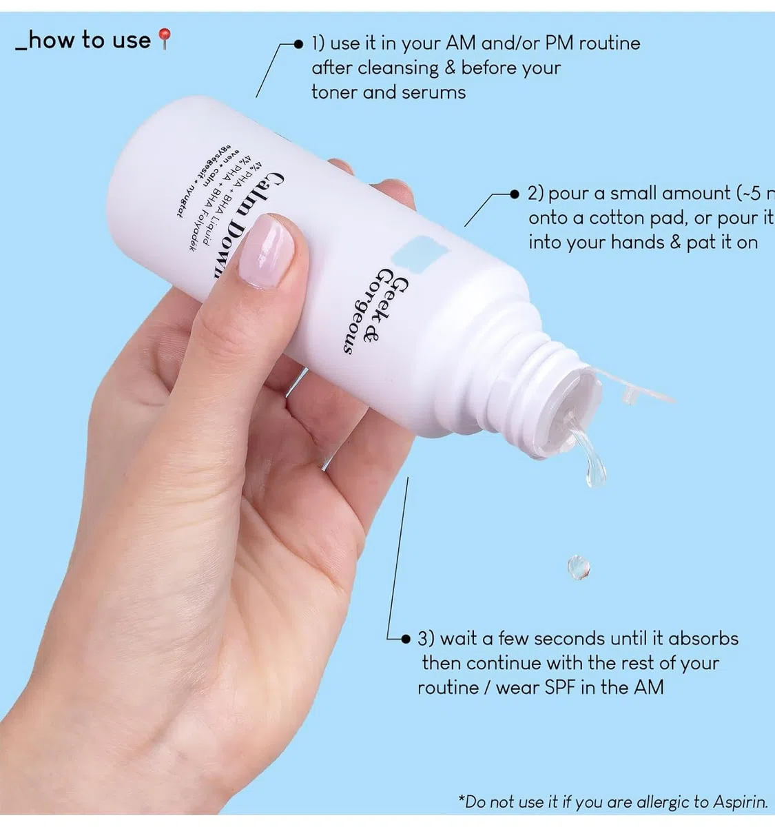 Geek & Gorgeous Calm Down – Exfoliant Doux Visage aux Acides PHA et BHA, Exfolie Délicatement, Hydrate et Apaise les Peaux Sensibles, 30 ml