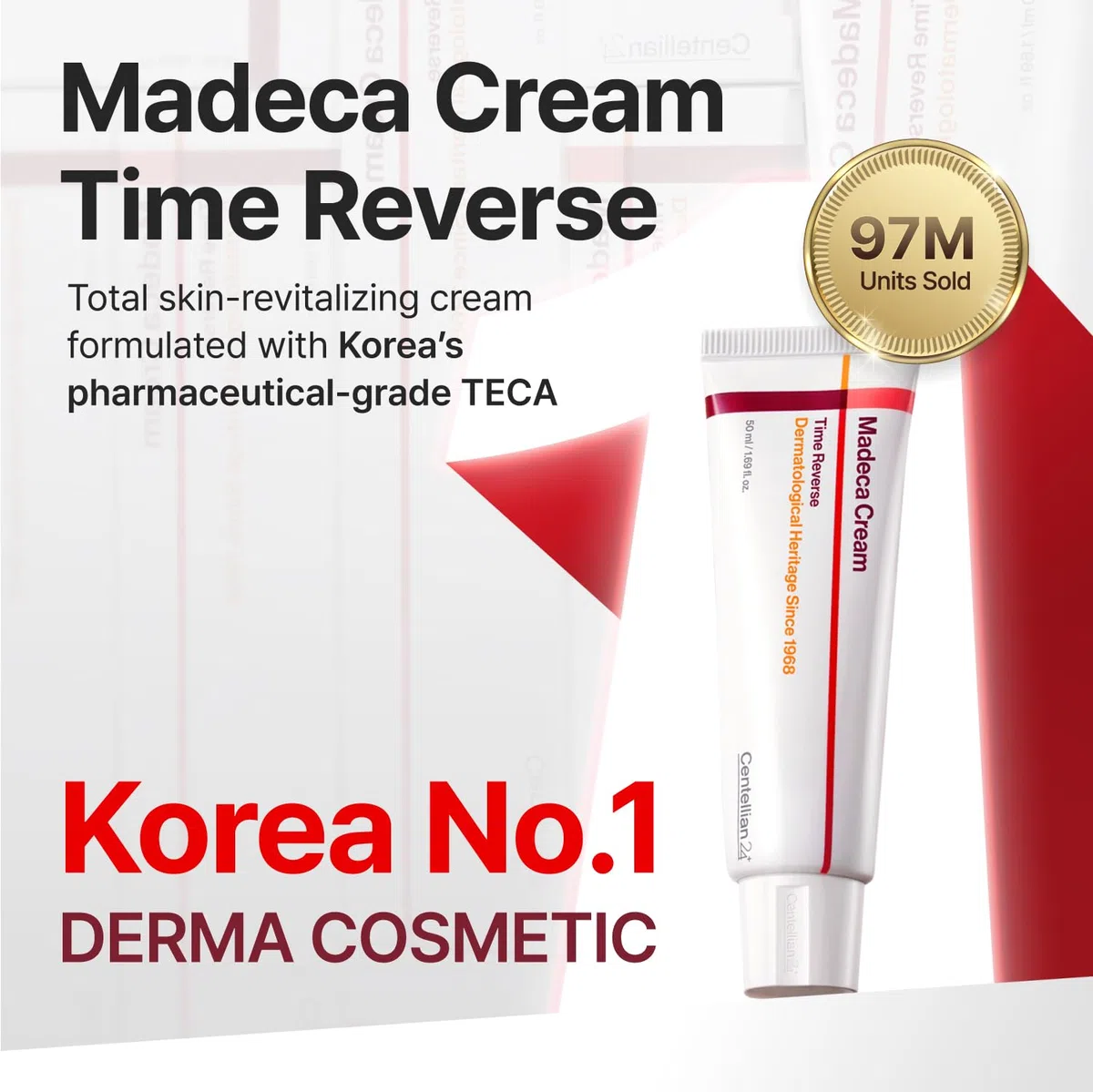 CENTELLIAN 24 Madeca Crème Time Reverse (50 ml) – Crème avancée à absorption rapide et nourrissante, hydrate, raffermit et réduit les rides, faible irritation, soin coréen de la peau