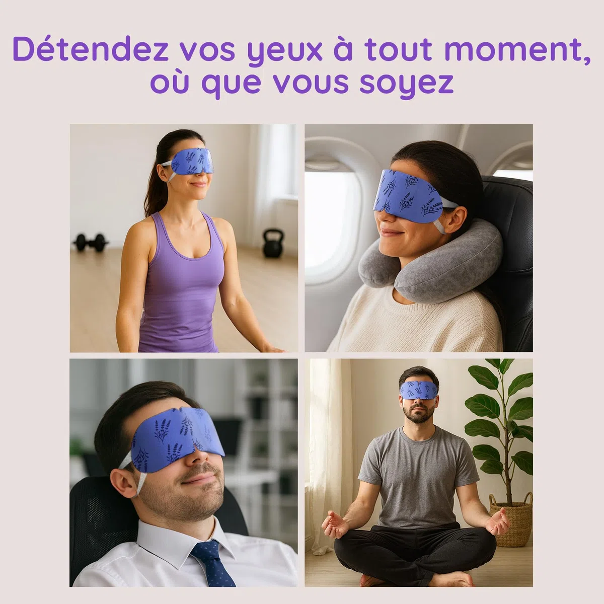Lot de 16 Masque Chauffant Yeux à la Lavande – Masque Chauffant Vapeur pour Relaxation, Patch Yeux Secs, Poches et Fatigue – Compresses Auto-Chauffantes Jetables pour le Sommeil et les Voyages