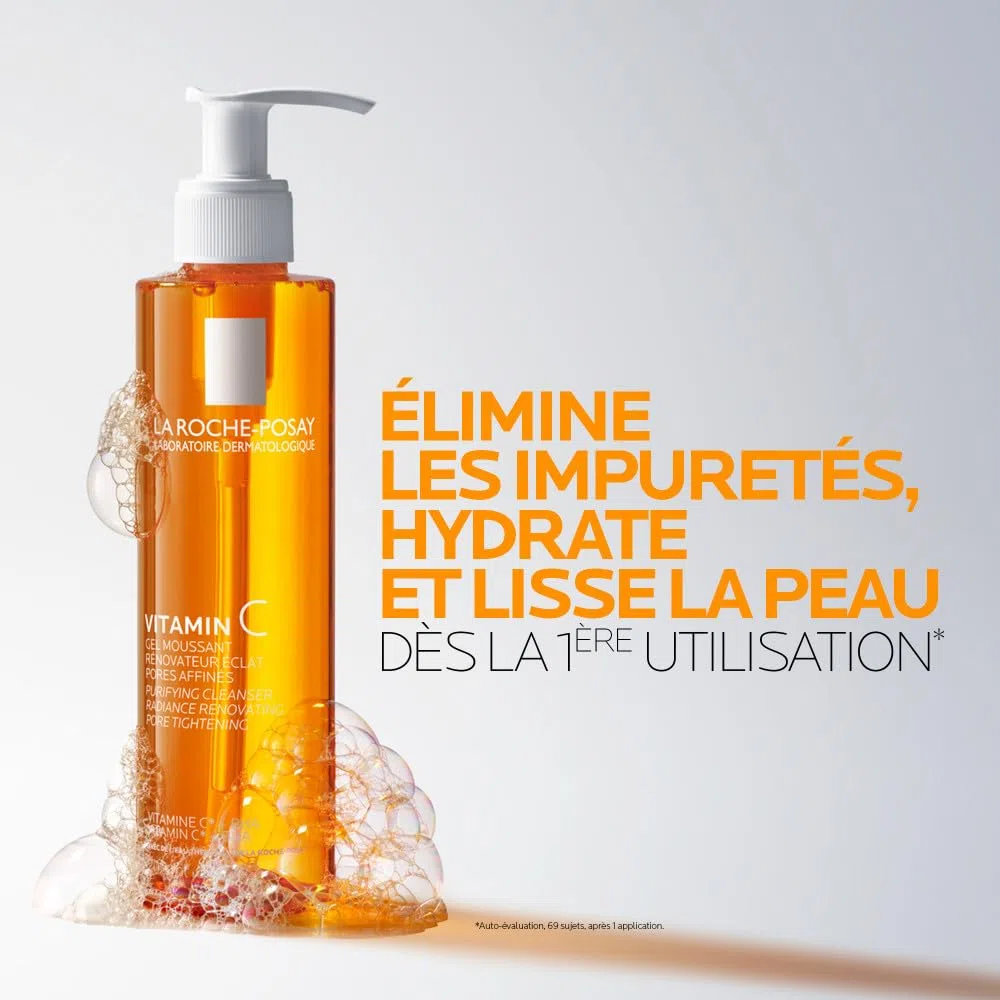 La Roche-Posay - Vitamine C - Gel Nettoyant Visage - pour tous Types de Peaux, Même Sensibles et Grasses - Vitamine C et BHA - Mousse Nettoyante Visage Rénovateur Eclat