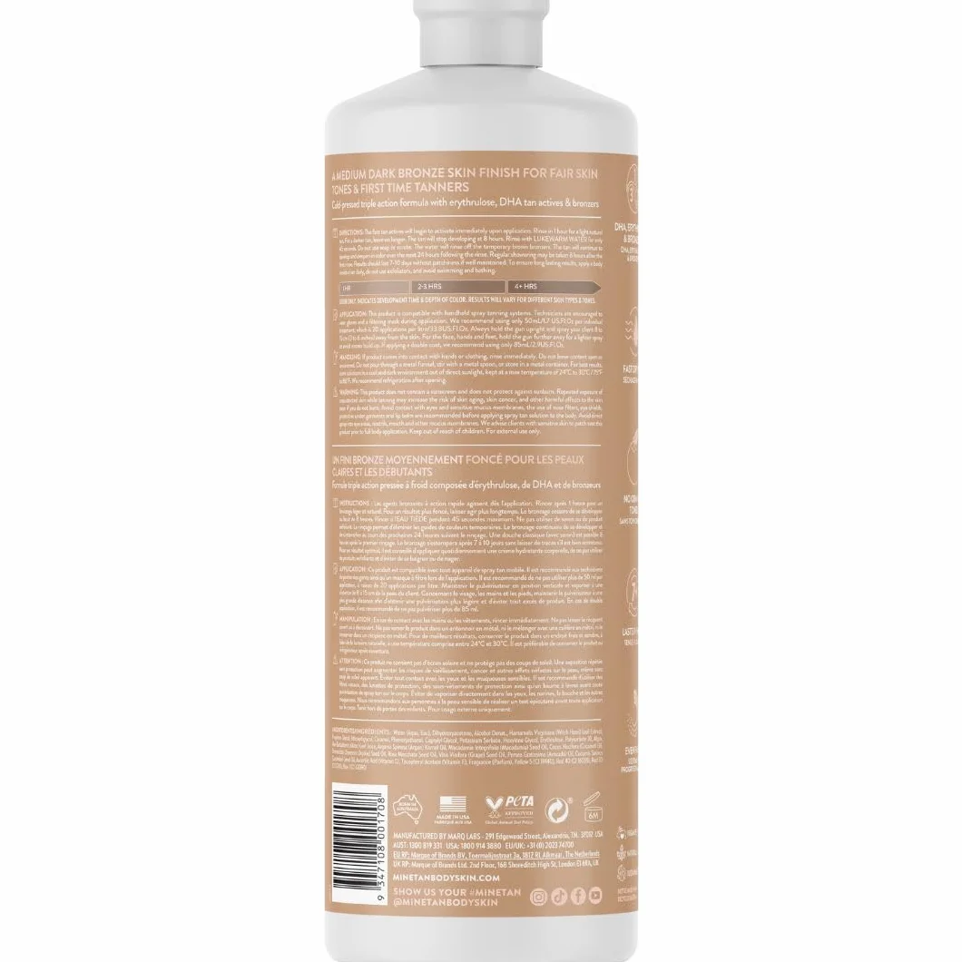 MineTan MineTan Medium Dark Professional Spray Tan - Finition peau subtilement brune et brillante Pour les personnes à la peau claire ou celles qui découvrent l'autobronzant, 1L
