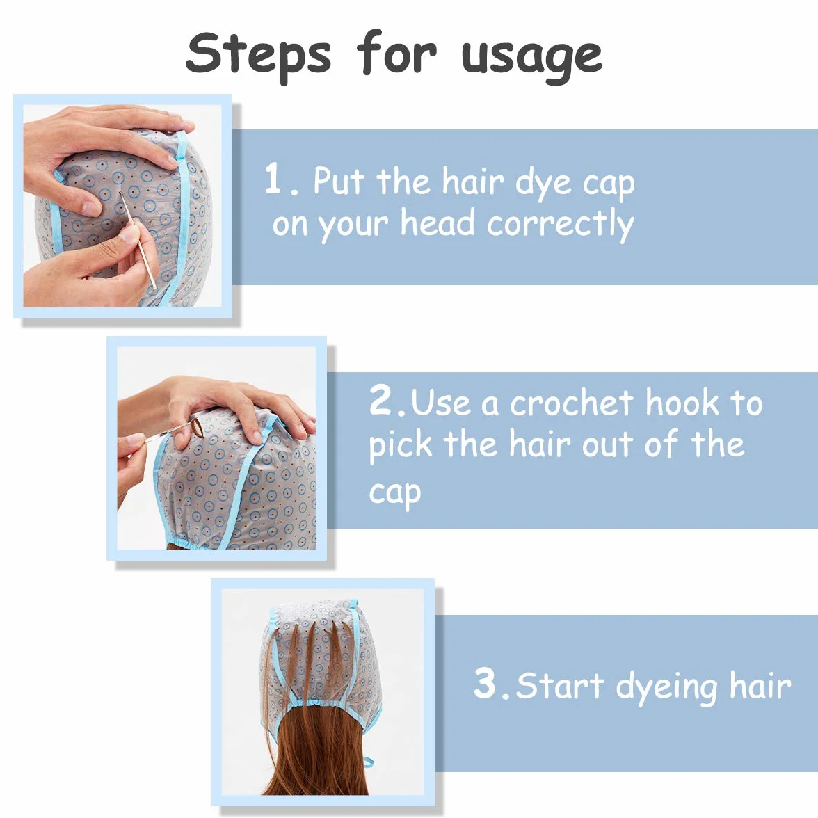 PROVO Casquette de Basculement Réutilisable Bonnet de Cheveux de Surbrillance Casquette de Teinture Coloration Surbrillance de Salon avec Crochets Brosse Châle Gants pour Teinture Outil de Coiffure