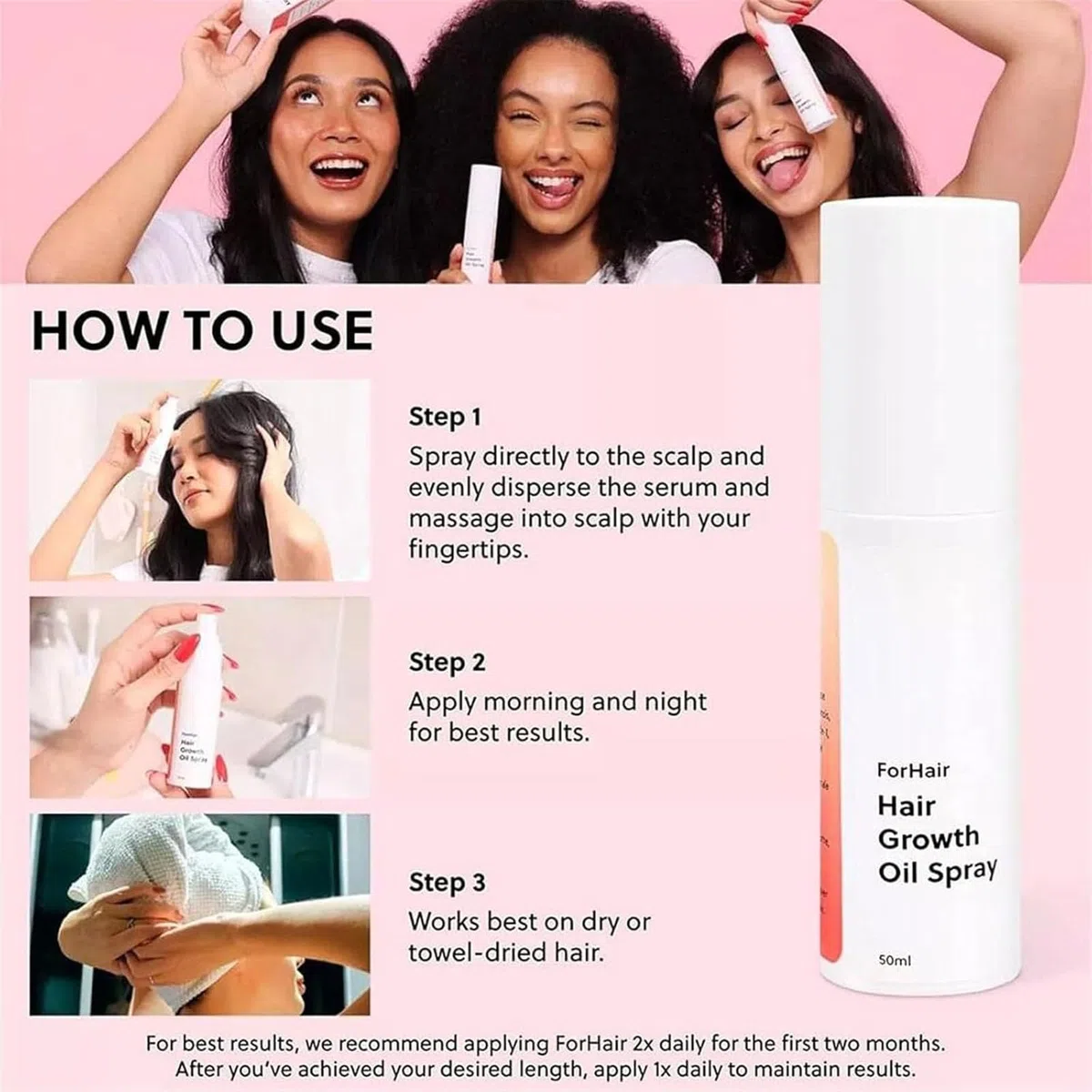 Hair Growth Oil Spray, Natural Hair Thinning Spray for Thinning Hair | Non-Greasy, Damage Repair, Loss Prevention (3PCS)