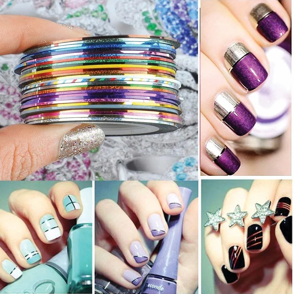 30 Couleurs Multicolores Rouleaux Bande Nail Art Autocollant Décoration Bricolage Pointe d'Ongle (Basique)