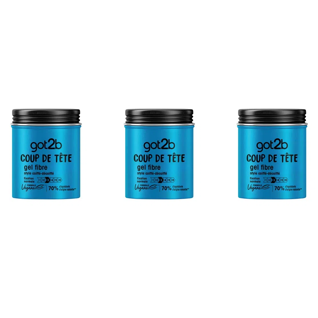Got2b, Coup de Tete, Gel Fibre Coiffant Cheveux pour Homme, Fixation Normale, Style Coiffe Decoiffe, Formule Vegane, Pot De 100 ml, Lot de 3