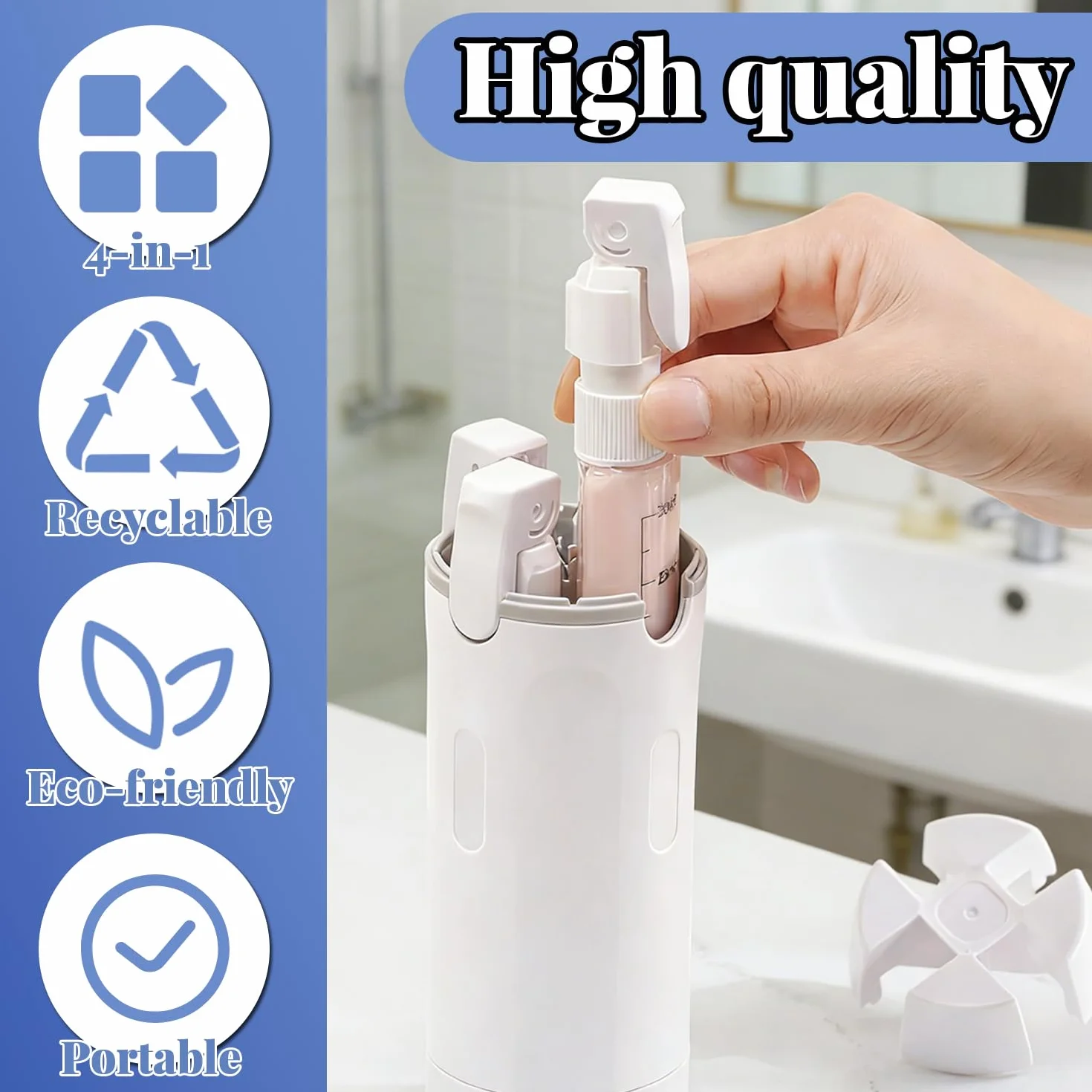 Flacon Distributeur de Voyage 4 en 1, Anti-Fuite Kit Voyage Produit Toilette, Contenant Voyage Anti-Fuite Portable, Flacons distributeurs de Voyage Rechargeables en Silicone, pour Shampoing, Lotion