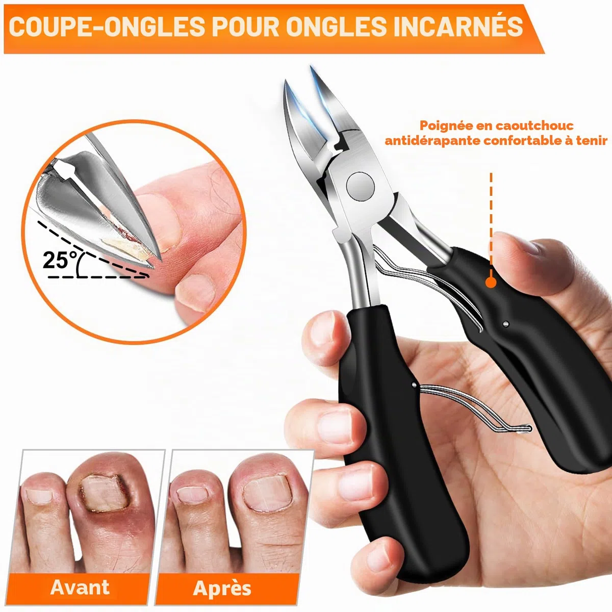 Coupe ongle pied, coupe-ongles professionnel à tête inclinée pour ongles épais incarnés âgés, coupe-ongles à large ouverture pour hommes et femmes avec attrape-ongles