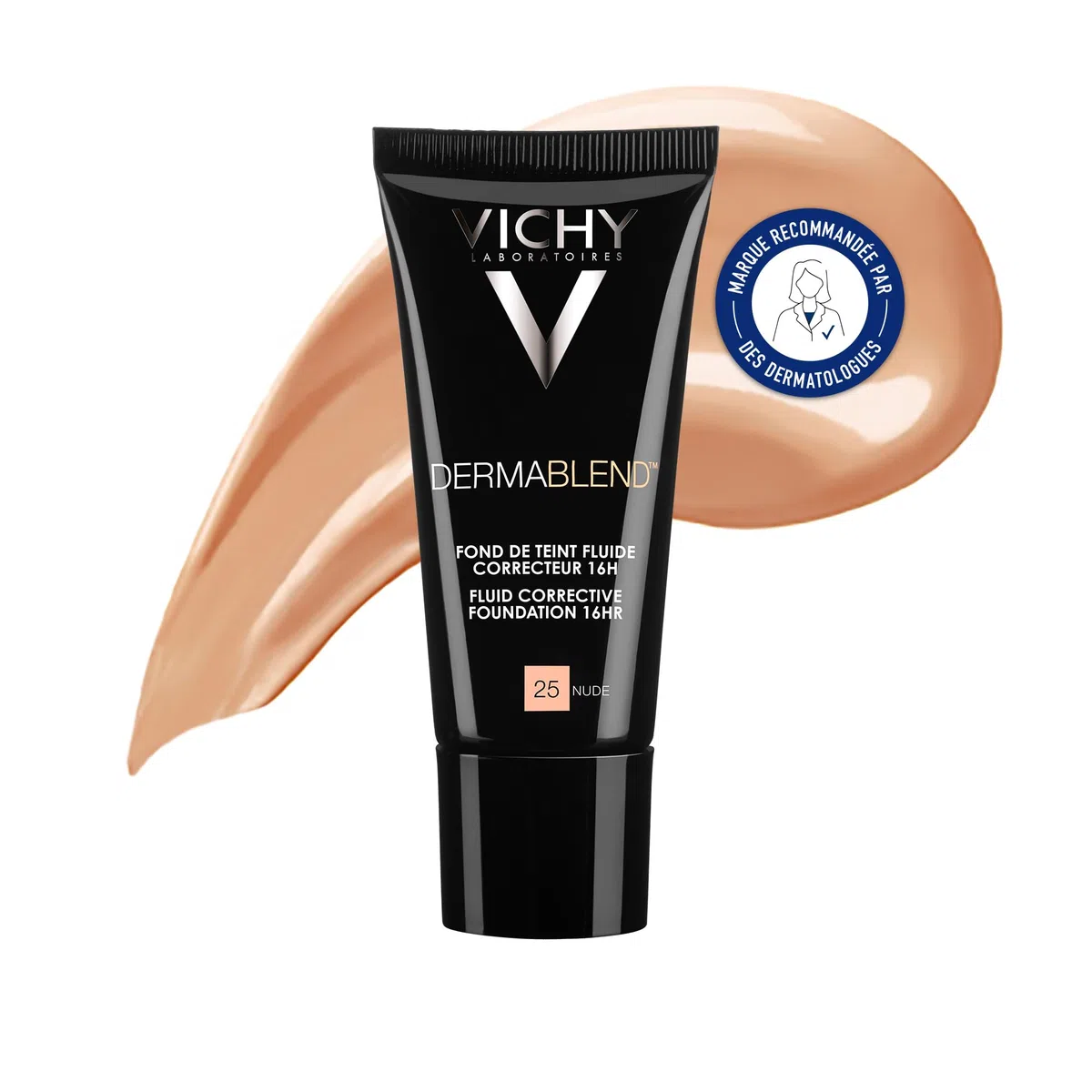 Vichy, Dermablend, Fond de Teint Fluide Correcteur Haute Couvrance, Pour Tous Types de Peau, Teinte : 25 Nude, 30 ml