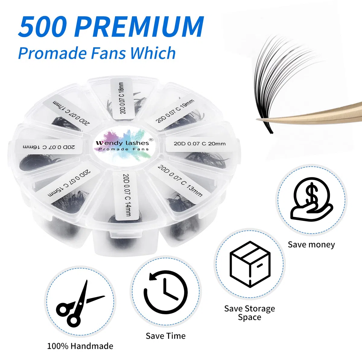 Volume Russes Cils D Curl 500 Fans 20D 0.07mm 9-16mm Mixed Préfaits Extensions de Cils Volume Russe Bouquet Prefait Cils Pré-ventilées Professionnel Ventilateur Cils Extension(500-20D-0.07-D-916)