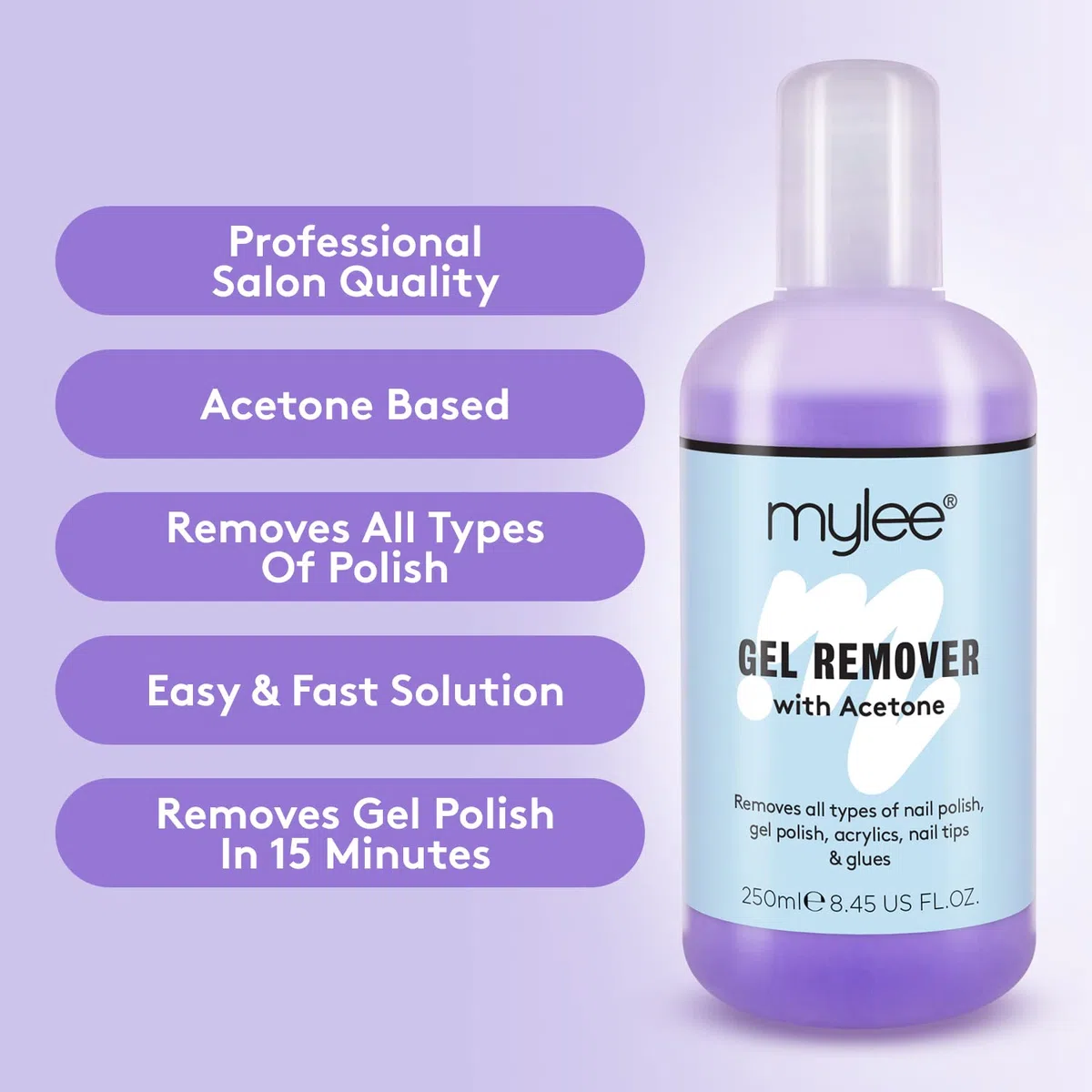 Mylee Kit Manucure & Pédicure Salon, Solution de Préparation & Nettoyage Nail Prep & Wipe, Dissolvant Gel Remover et Lingettes pour Ongles UV LED pour Trempage de Vernis Semi Permanent