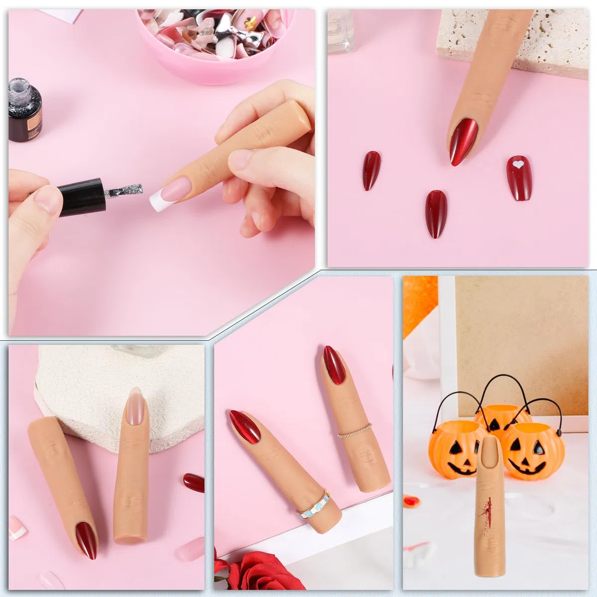 Giantree Lot de 2 faux doigts d'entraînement en silicone souple pour ongles en acrylique, modèle de main d'entraînement flexible et flexible pour la pratique des ongles en acrylique