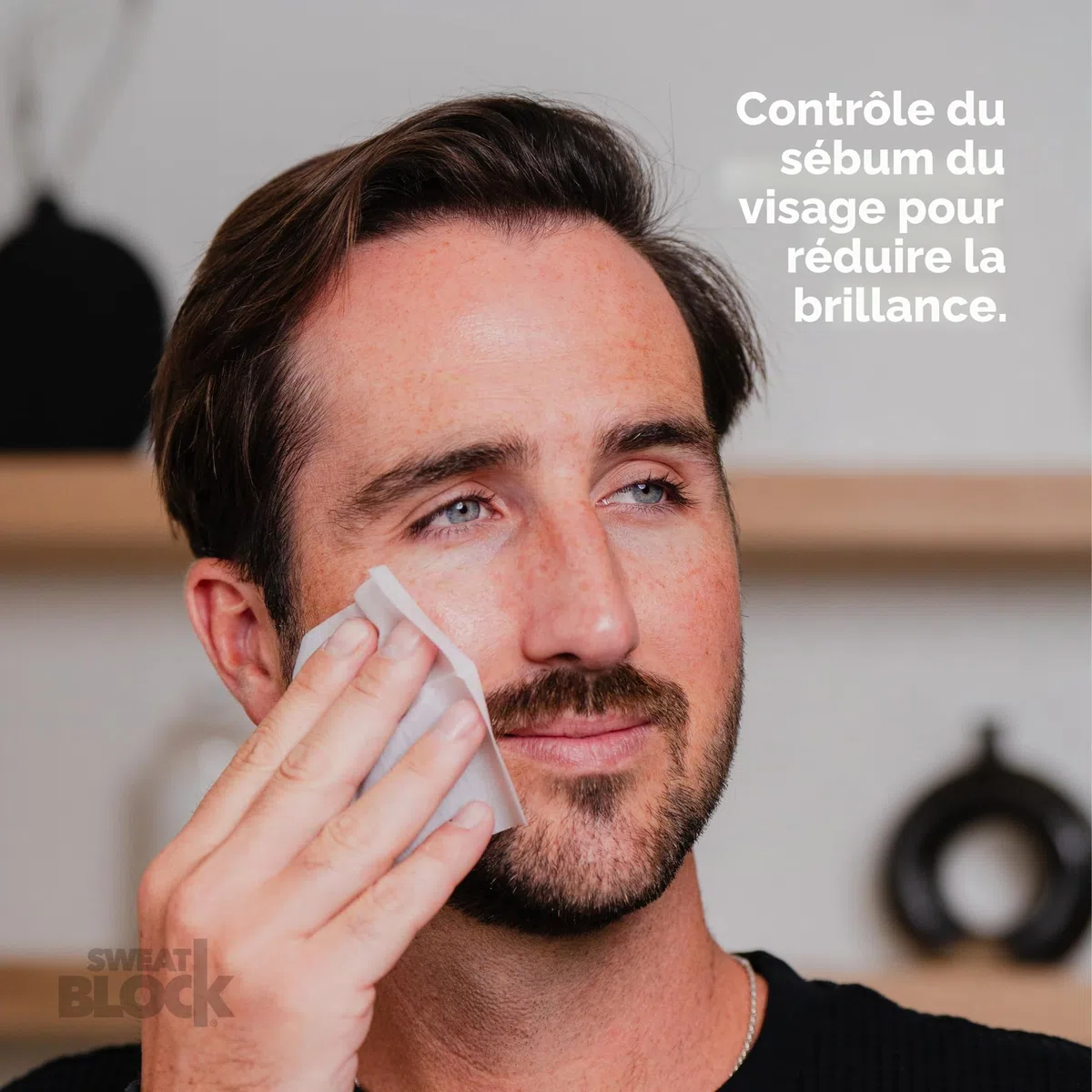SweatBlock Lingettes quotidiennes pour le visage + contrôle de la peau grasse, minimisent la brillance et protègent le maquillage. Idéales pour le vis
