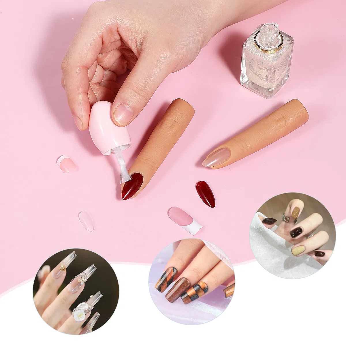 Giantree Lot de 2 faux doigts d'entraînement en silicone souple pour ongles en acrylique, modèle de main d'entraînement flexible et flexible pour la pratique des ongles en acrylique