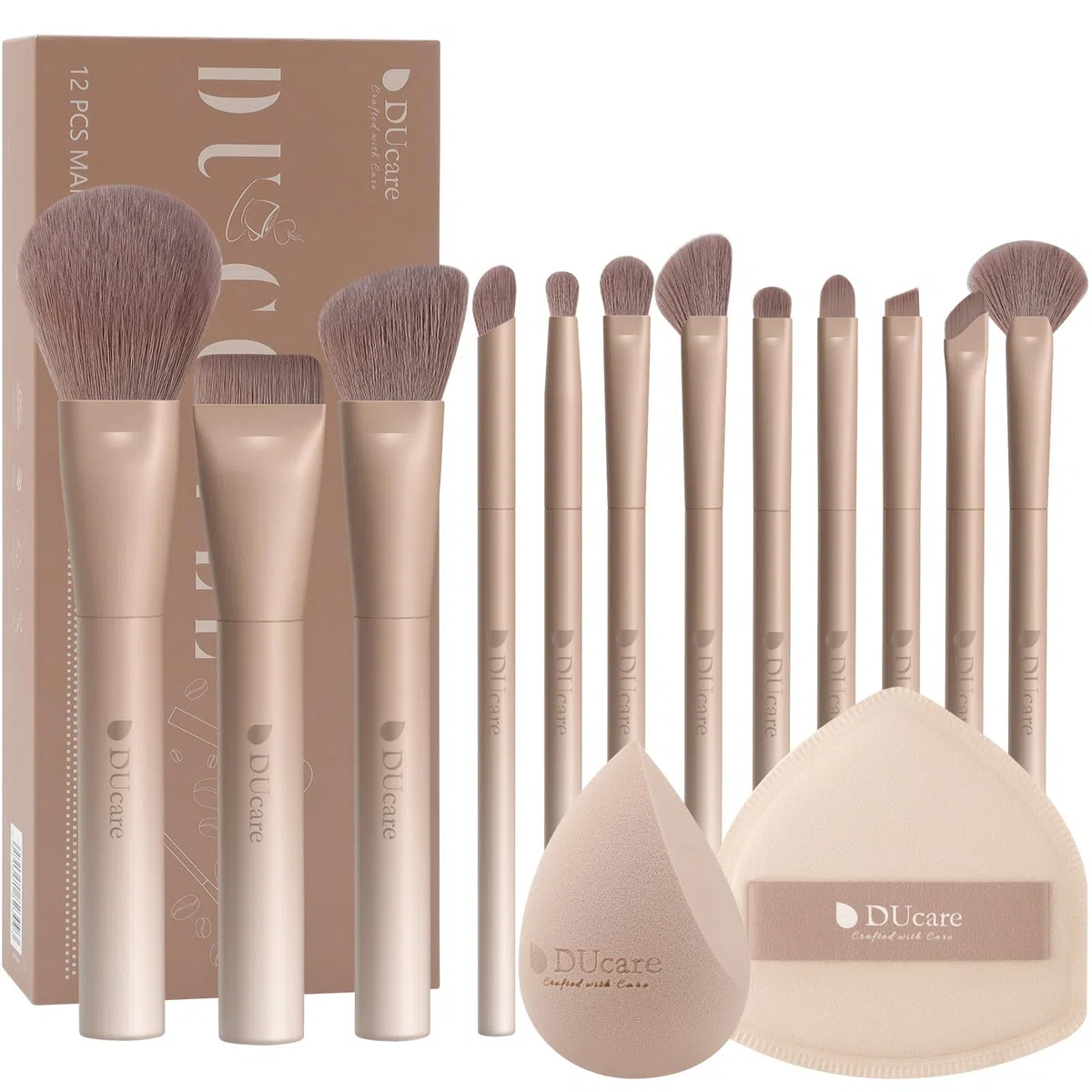 DUcare Pinceaux Maquillages 12PCS Set de pinceau Maquillage Professionnel avec Éponge de Maquillage Houppette Pinceau Fond de Teint, Blush et Anticernes pour Liquides Crèmes et Poudres Cadeau de Noël