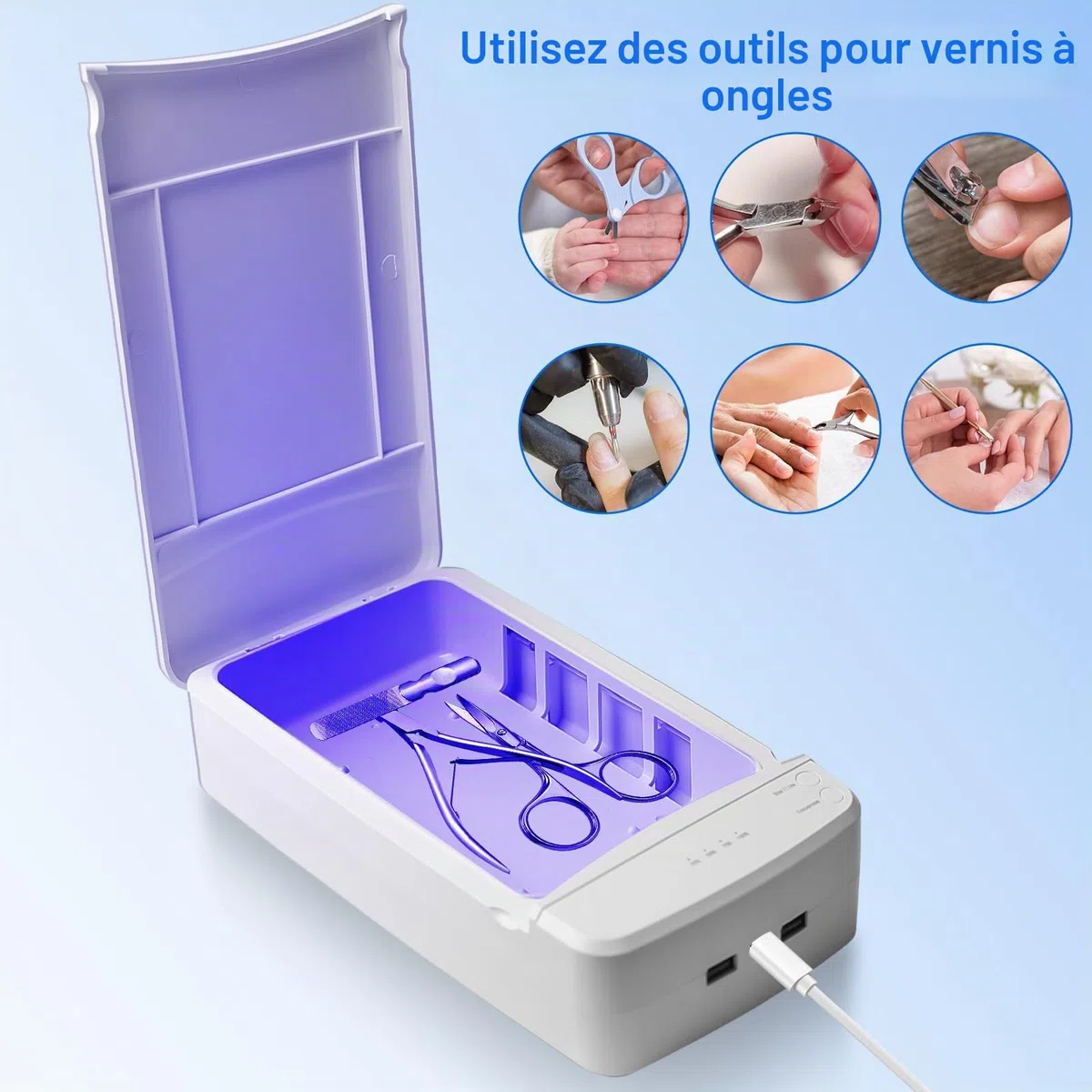 Stérilisateur de lampe UV portable à double couche - Boîte de stérilisateur professionnel pour ongles UV - Appareil de désinfection LED - Appareil de désinfection pour outils de manucure et salons de