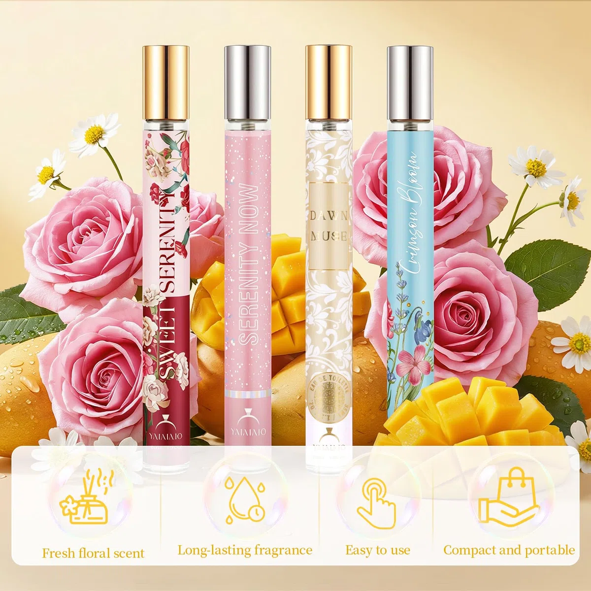 Coffret parfum pour femme，4x 35ml Parfum femme +4 Crèmes Mains Vitaminées + 2 Bougies Parfumées - Cadeau Anniversaire Idée Originale pour Elle - Perfum Floral Longue Tenue - Format Voyage