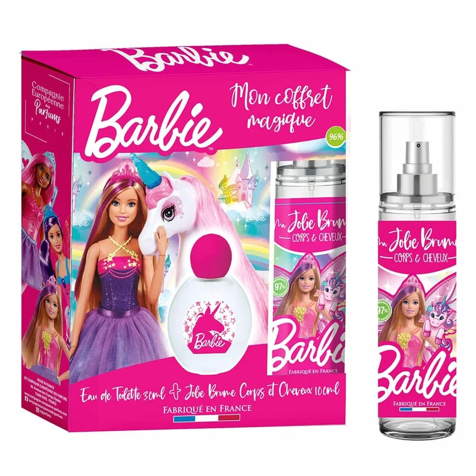 BARBIE coffret-parfum Eau de Toilette enfant fille 30ml + Brume parfumée Corps et Cheveux 100ml Senteur Florale-Fruitée Fabriqué en France