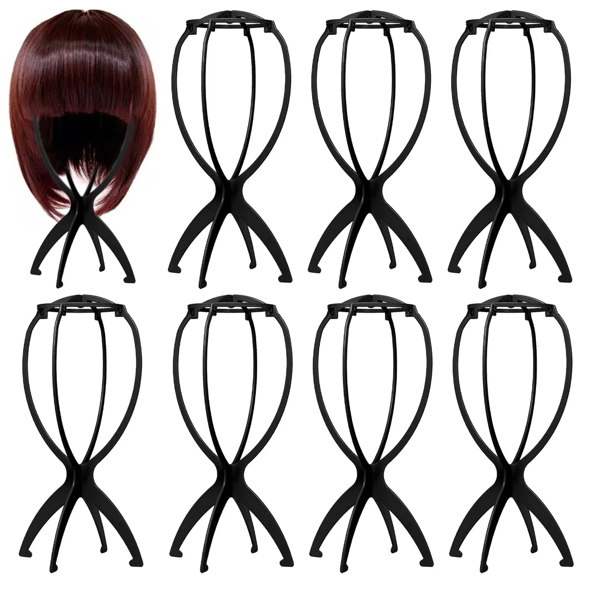 8 Pièces Supports de Perruque en Plastique Titulaire Perruque Portable Titulaire Porte Perruques Pliable pour Salon de Coiffure Maison