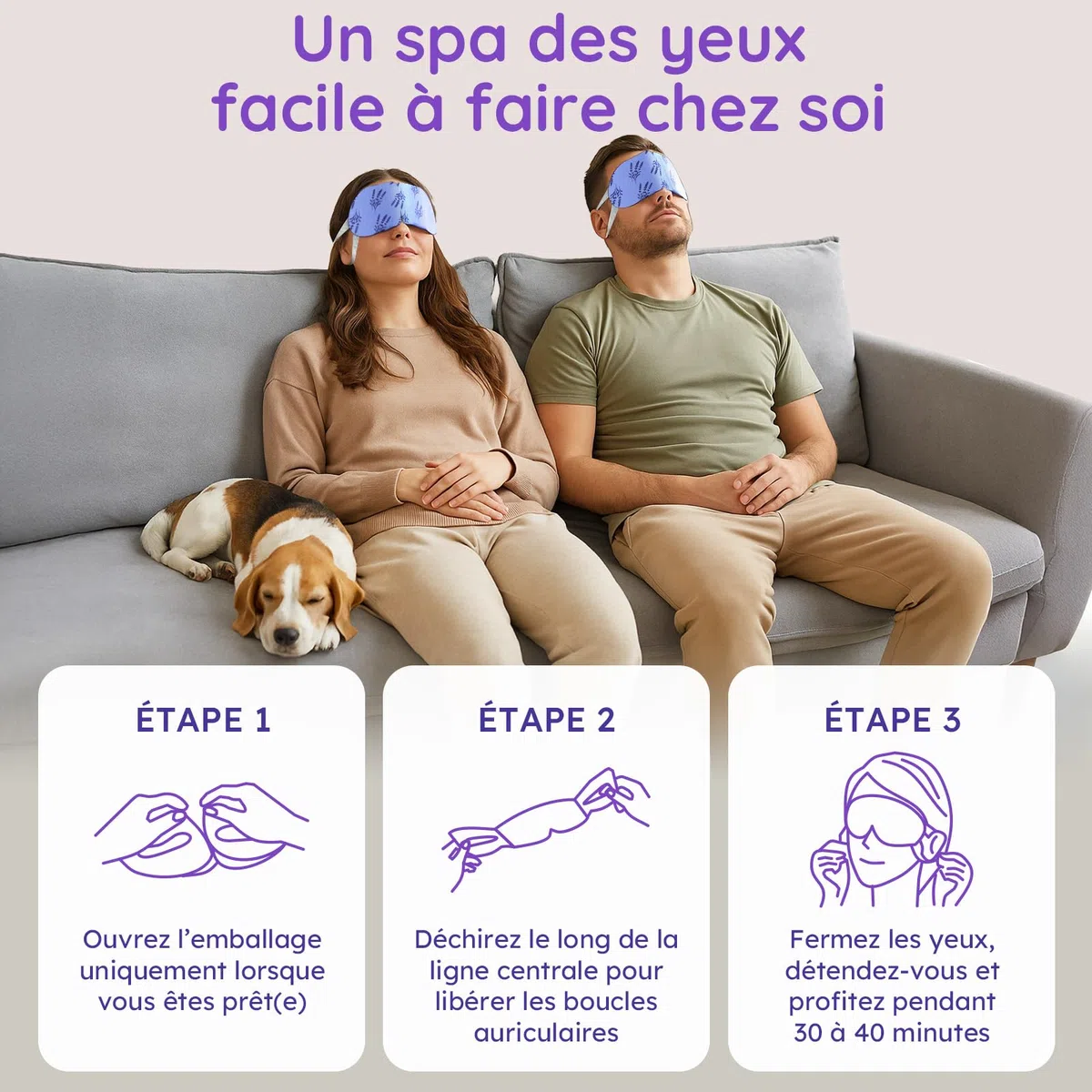 Lot de 16 Masque Chauffant Yeux à la Lavande – Masque Chauffant Vapeur pour Relaxation, Patch Yeux Secs, Poches et Fatigue – Compresses Auto-Chauffantes Jetables pour le Sommeil et les Voyages