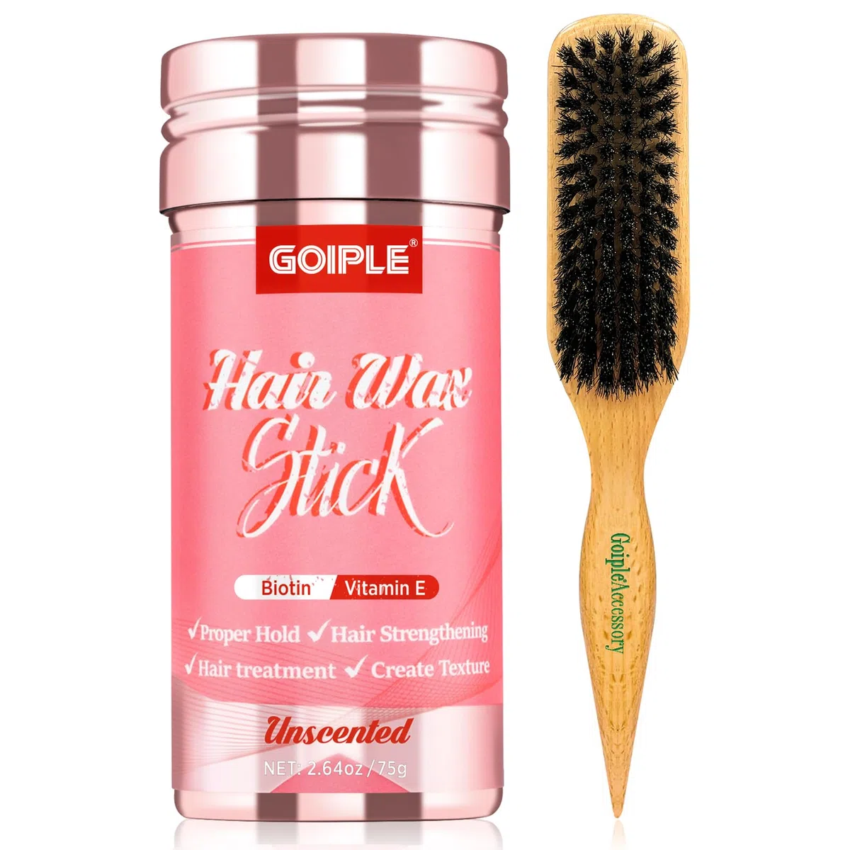 Hair Wax Stick Stick Cheveux Plaquage, Stick Cheveux Longue Tenue, Stick Plaquage Cheveux Lissant & Coiffant pour Femmes, pour Lisser, ContrôLer Edge Rebelles Avec Brosse Poils Sanglier