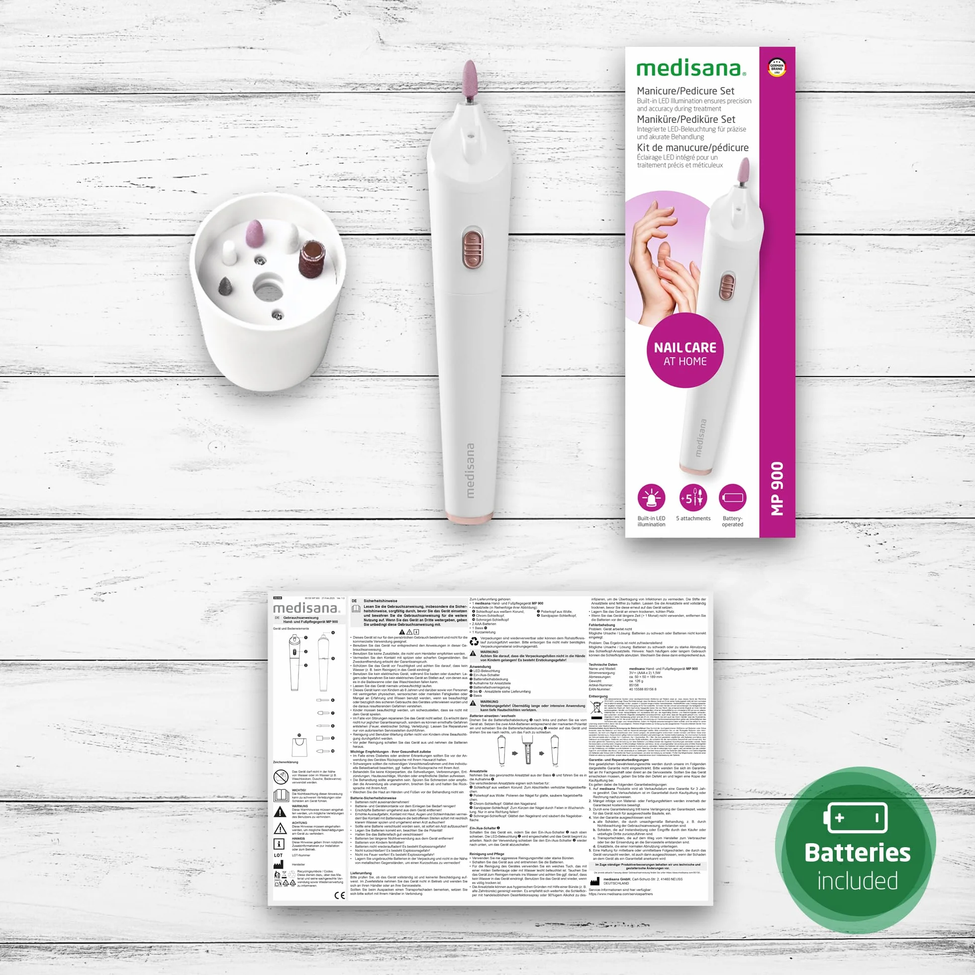 medisana MP 900 Kit manucure & pedicure électrique, lime a ongles, fraise à ongles et coupe cuticule ongle, pour le soin des mains et des pieds et le traitement des ongles, cuticules & callosités