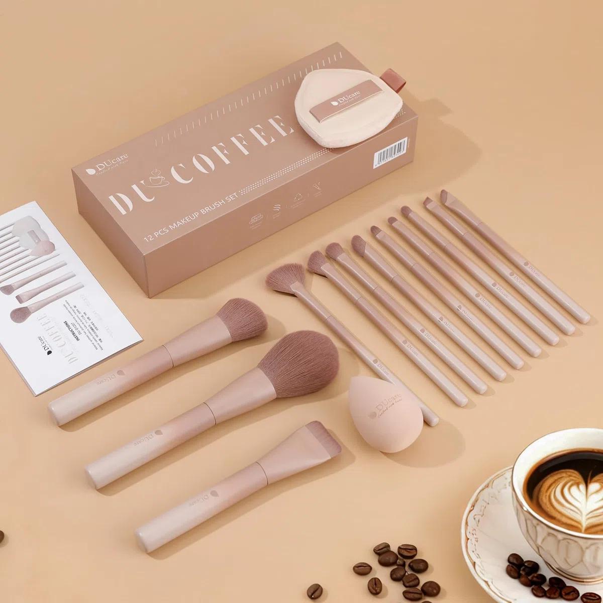 DUcare Pinceaux Maquillages 12PCS Set de pinceau Maquillage Professionnel avec Éponge de Maquillage Houppette Pinceau Fond de Teint, Blush et Anticernes pour Liquides Crèmes et Poudres Cadeau de Noël