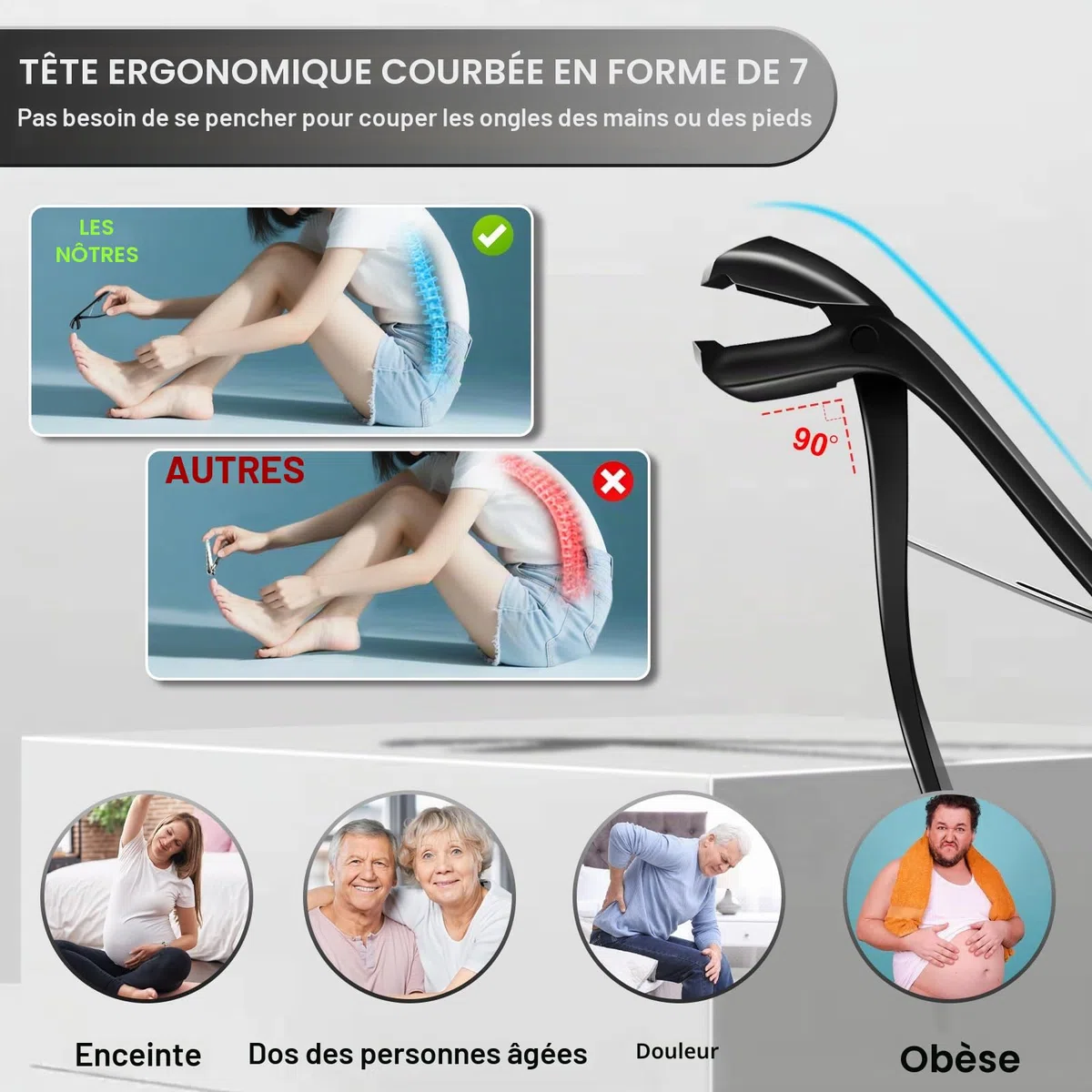 Coupe Ongle Professionnel, Pince Coupe Ongle Pied Pour Ongles Épais Pour Personnes Âgées Avec Large Ouverture,Coupe-Ongles Incarnés Robuste Avec Long Manche, Coupe-Ongles Incliné