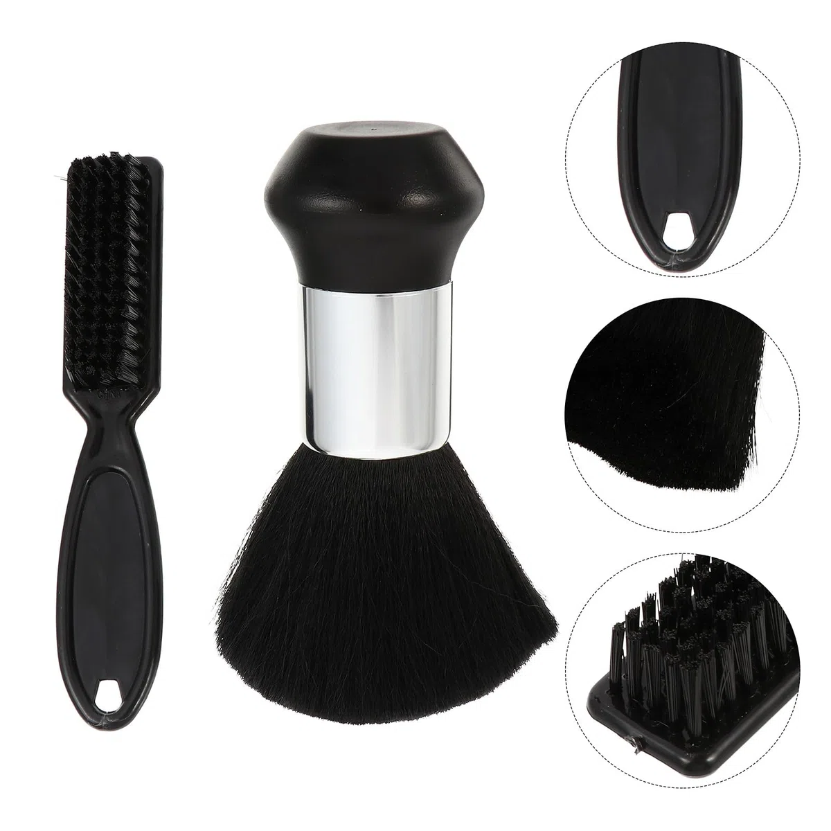 Brosse de Barbier Noire 2pcs en Abs et Fibres de Nylon pour Nettoyage Facile des Cheveux et Poussières sans Irriter la Peau, pour Salon et Barbershop