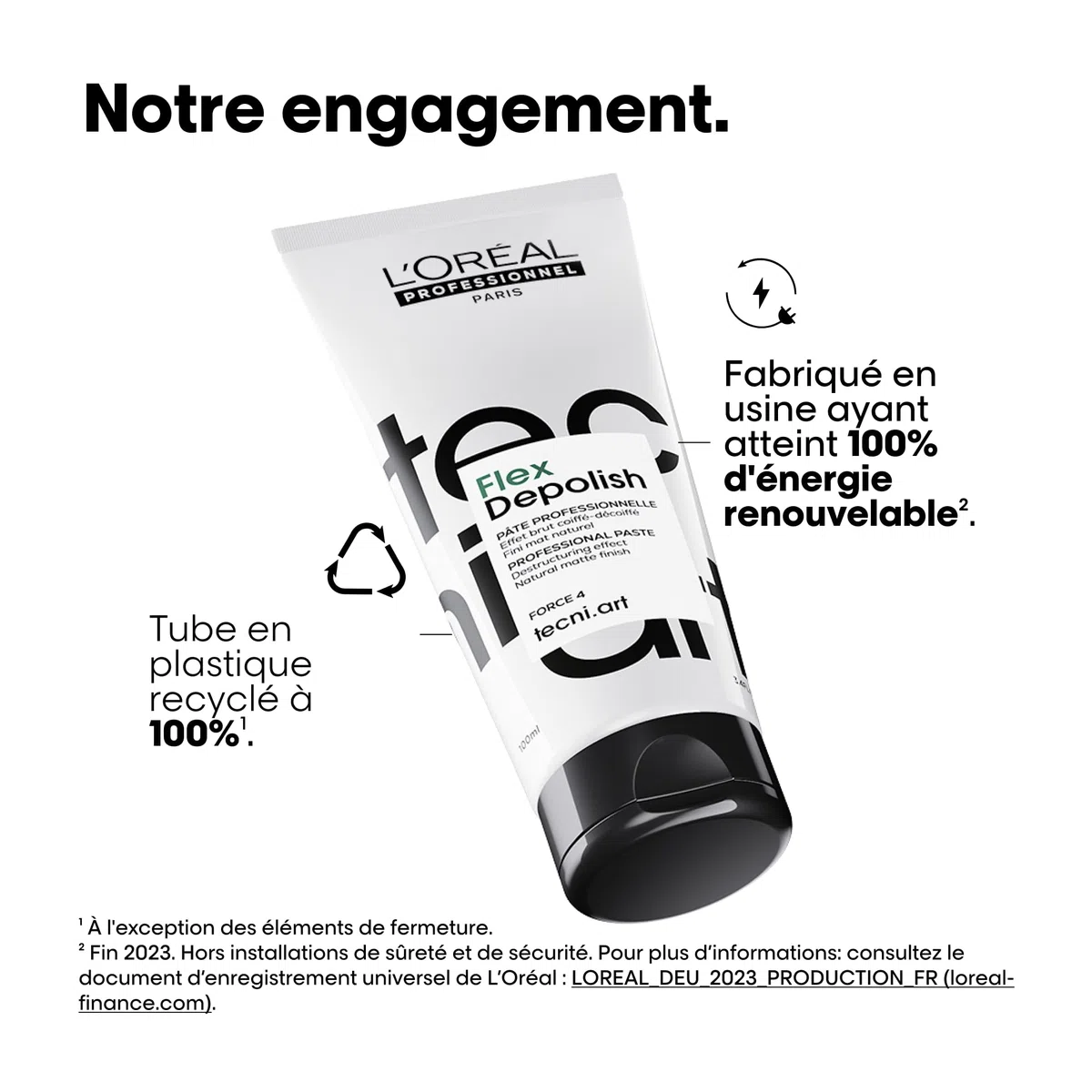 L'OREAL PROFESSIONNEL - Pâte Déstructurante Flex Depolish Tecni Art - Homme & Femme - Coiffures Souples & Effets Coiffés-Décoiffés - Fini Mat & Naturel - Tous Types de Cheveux - 100 ml
