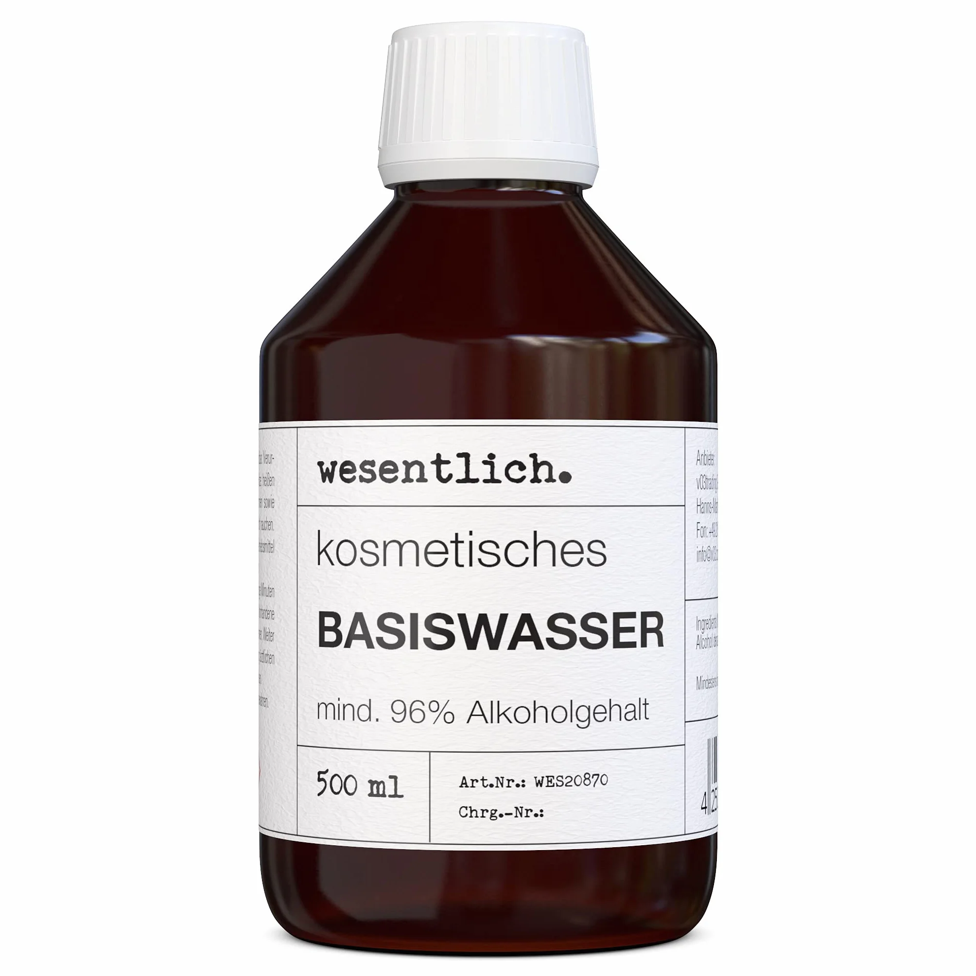 Eau de base cosmétique 500 ml, au moins 96 % d'alcool, pour la fabrication de cosmétiques DIY de wesentlich.