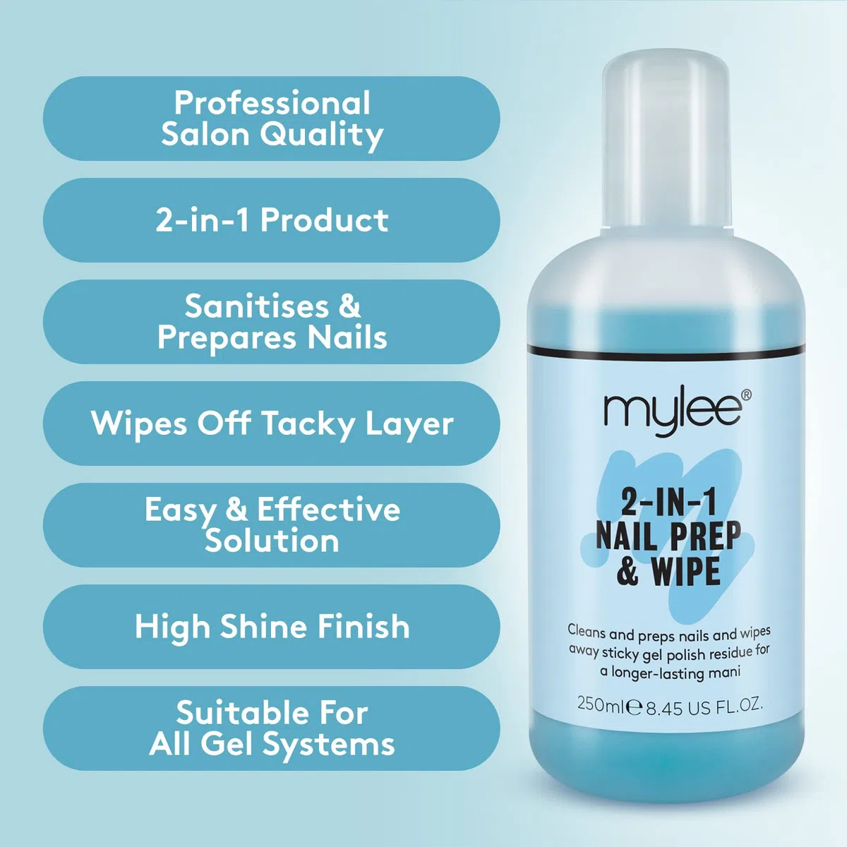 Mylee Kit Manucure & Pédicure Salon, Solution de Préparation & Nettoyage Nail Prep & Wipe, Dissolvant Gel Remover et Lingettes pour Ongles UV LED pour Trempage de Vernis Semi Permanent
