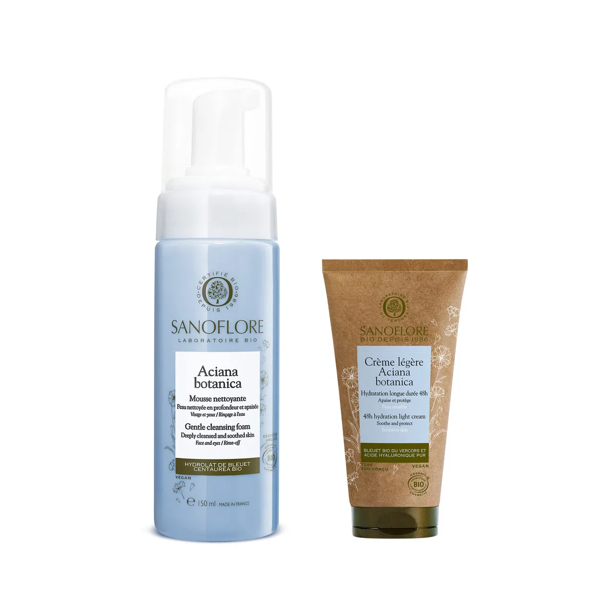 Sanoflore – Mousse Nettoyante Démaquillante Visage & Yeux Bio Aciana Botanica 150ml + Crème Hydratante Visage Légère Bio Aciana Botanica 50ml