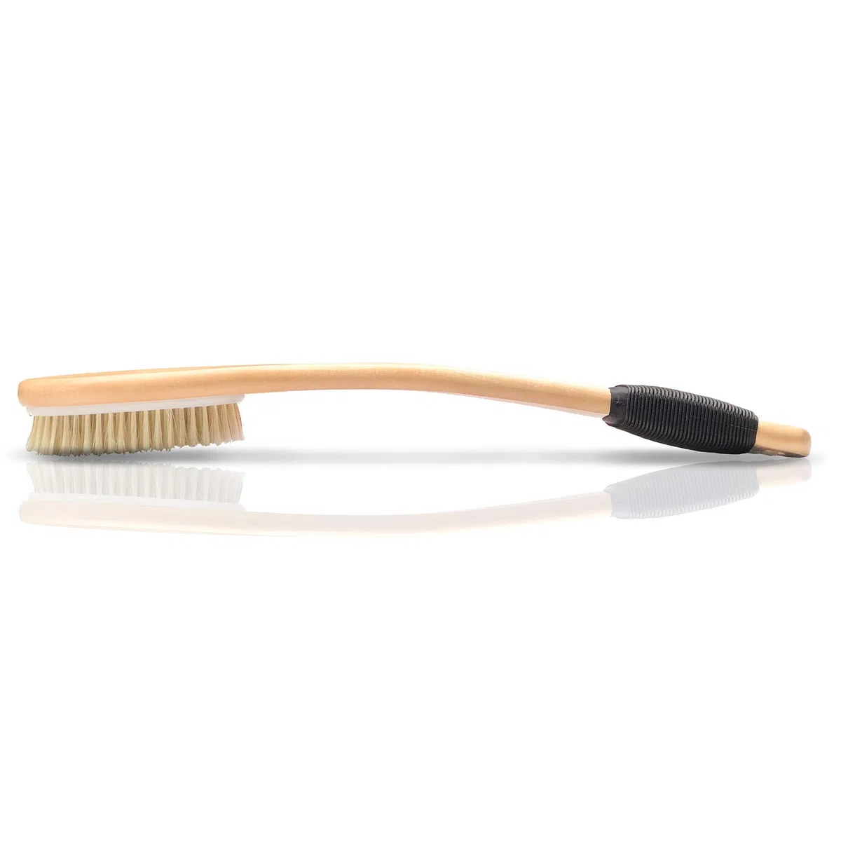 OWIIZI Brosse de bain en bois avec long manche incurvé antidérapant pour exfoliation, brosse à poils naturels pour une utilisation sur le dos, humide ou sec
